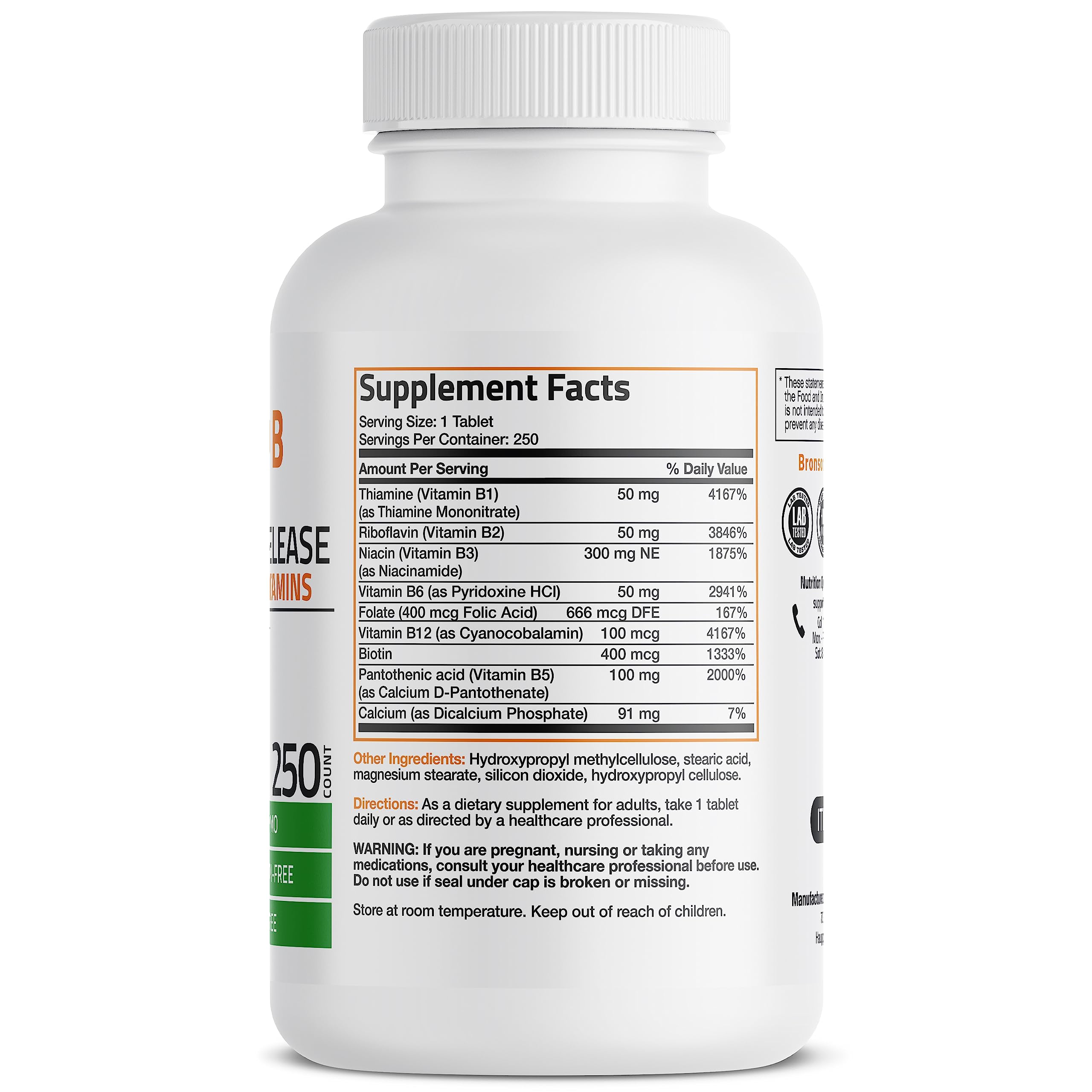 Bronson Super B Vitamin B Complex Sustained Slow Release Vitamin B1, B2, B3, B6, B9 Bronson