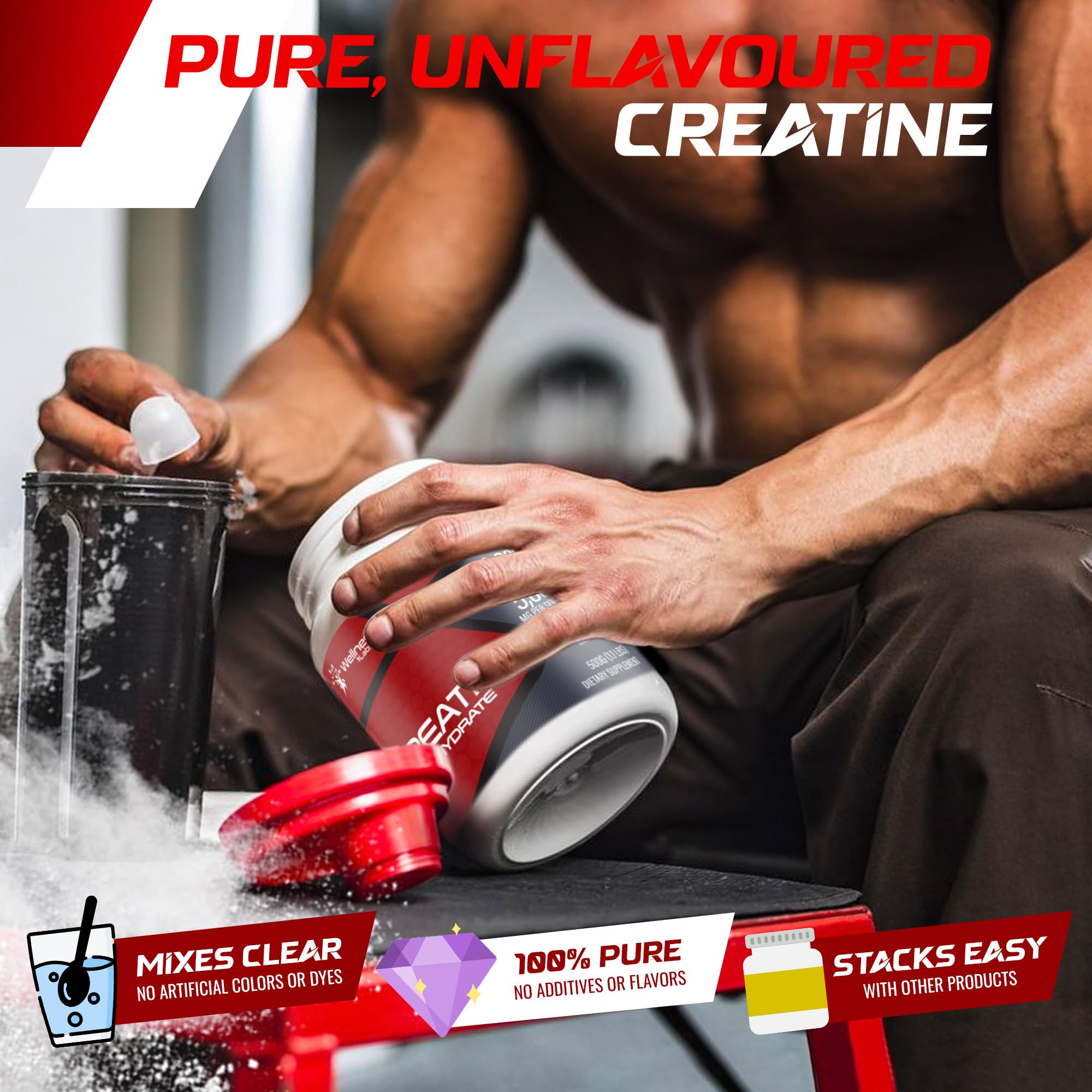 Creatine Monohydrate Powder - 5000mg Micronized for Muscle Growth, Enhanced WELLNESS LABSRX