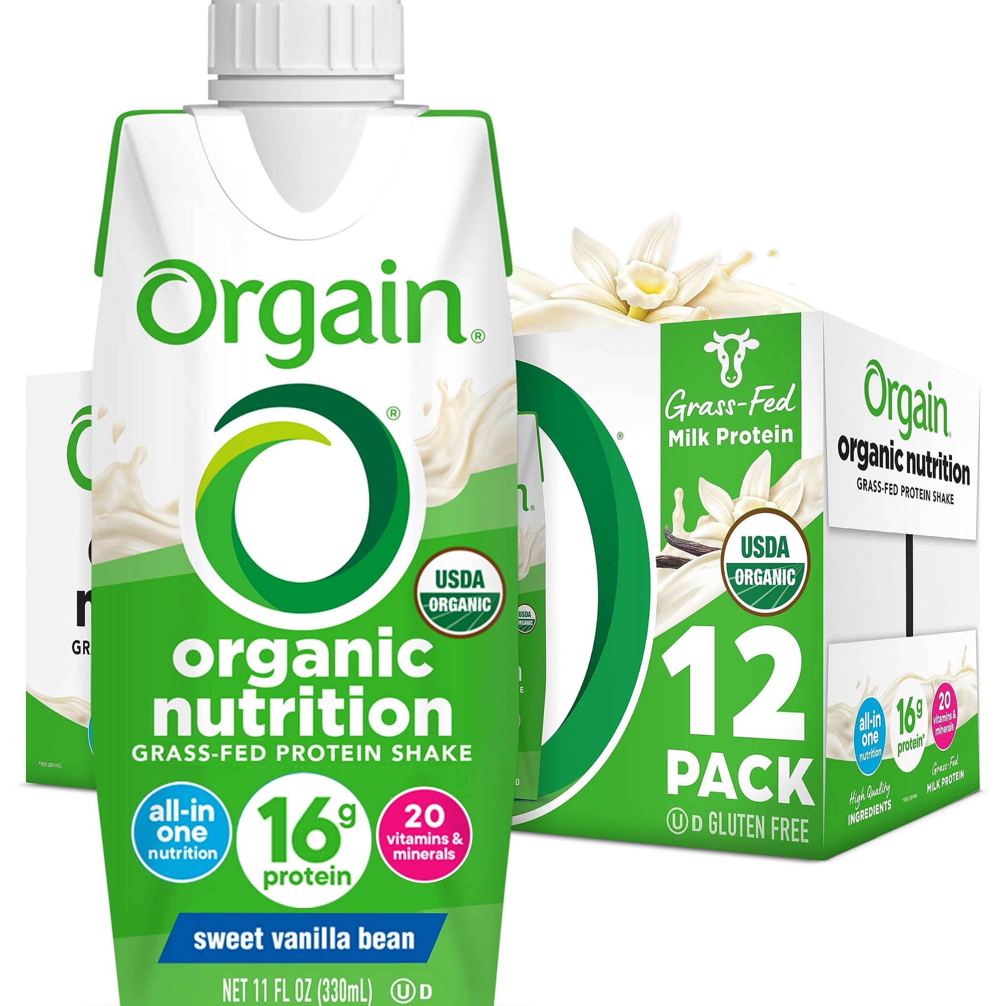 Orgain Organic Nutritional Protein Shake, Vanilla Bean - 16g Grass Fed Whey Protein