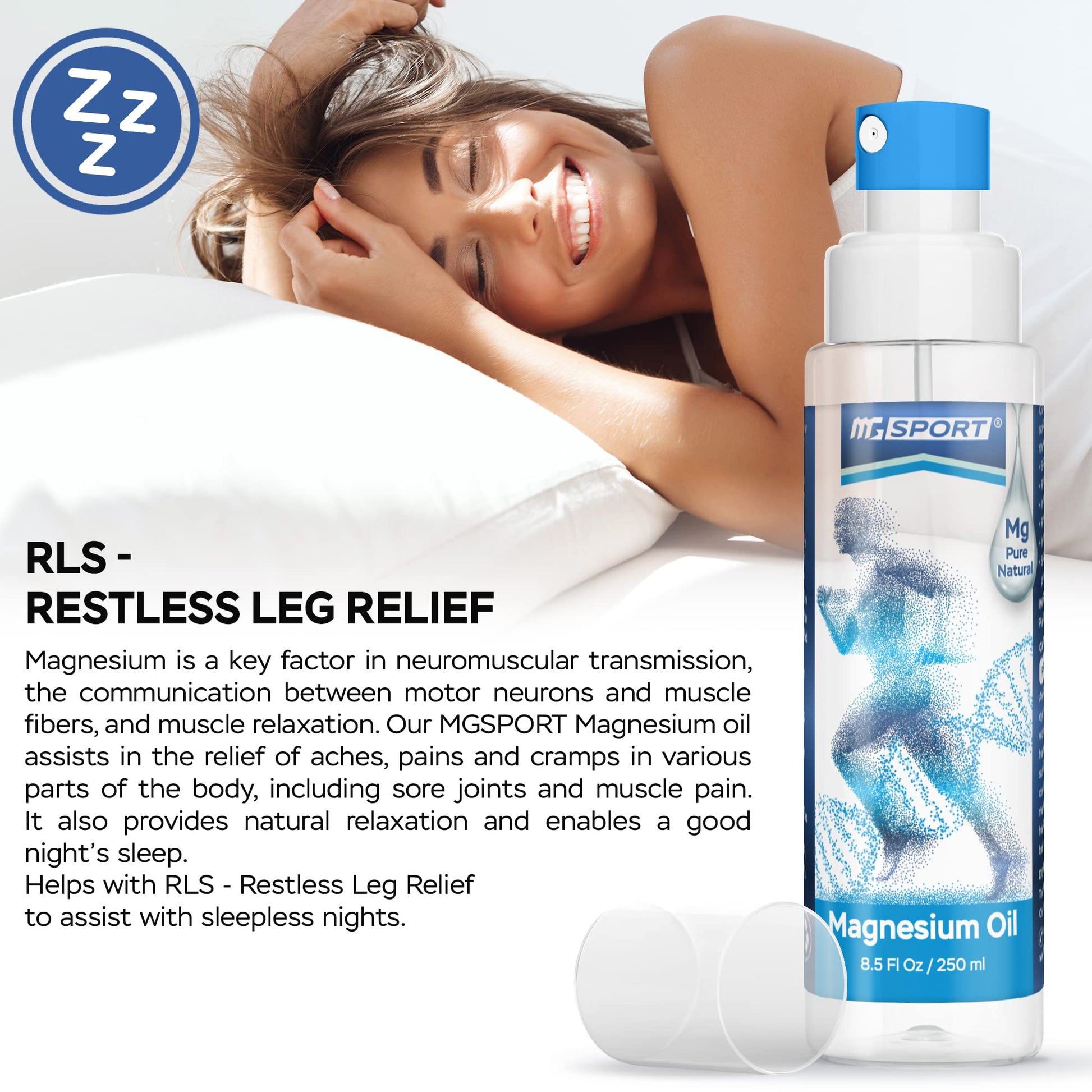 High Absorption Pure Magnesium Oil Spray – 250 ml – 100% Pure Magnesium Chloride MGSPORT