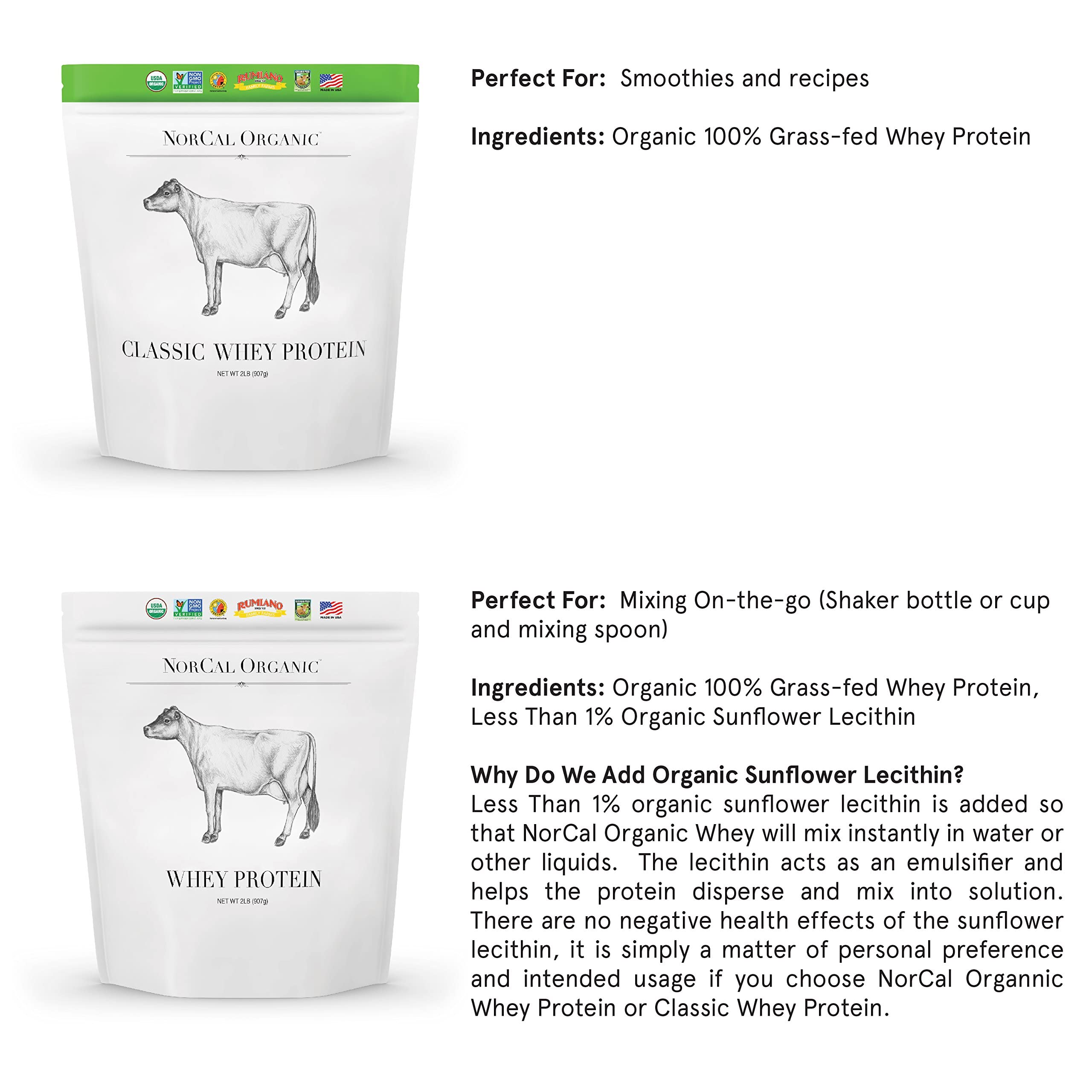 NorCal Organic Classic Whey Protein - 2lbs Bulk | 100% Grass-Fed & Finished NorCal Organic