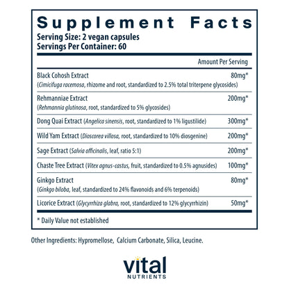 Vital Nutrients Menopause Support | Vegan Supplement for Women | Herbal Complex