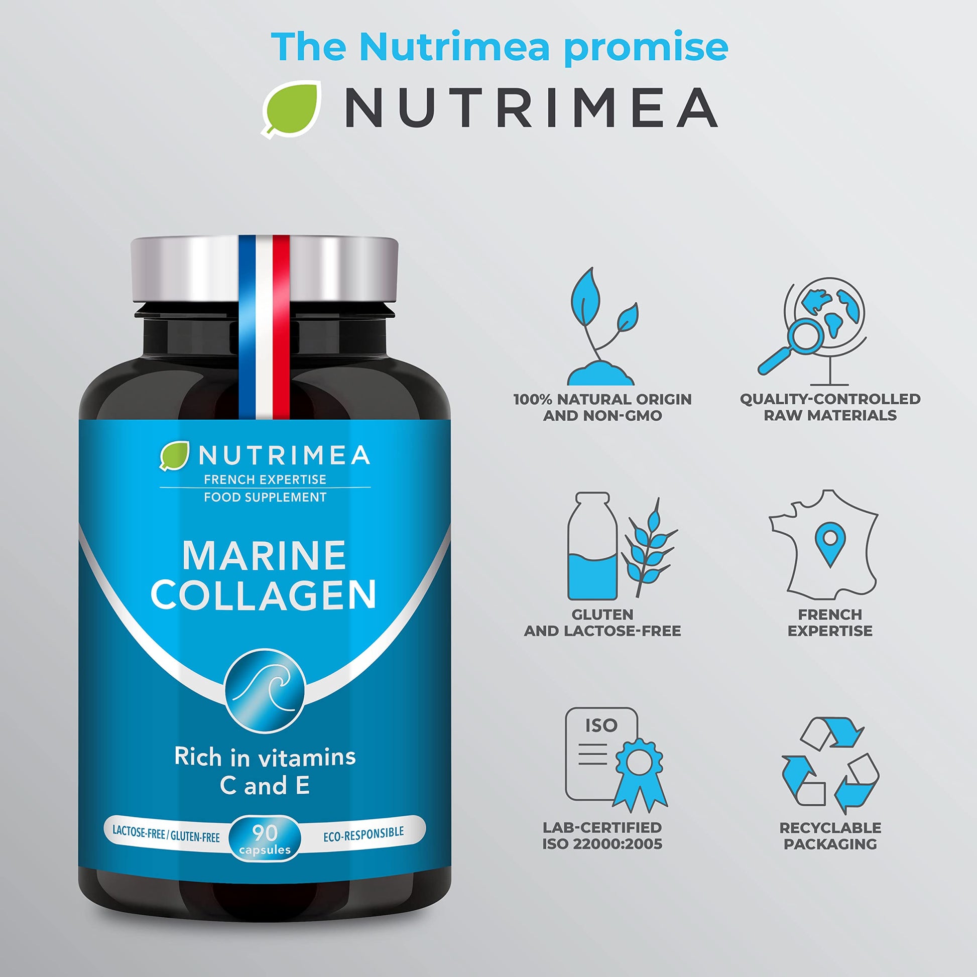 Pure Marine Collagen (900mg) - Enriched with Vitamins C and E – Patented Premium Type I & II Hydrolysed Collagen Plastimea