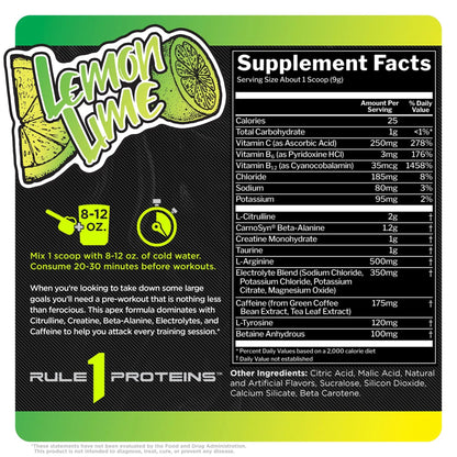 Rule 1 R1 Roar, Lemon Lime - 9.52 oz - Pre-Workout Powder - with Creatine, Beta-Alanine, Citrulline, Electrolytes & Caffeine - 30 Servings
