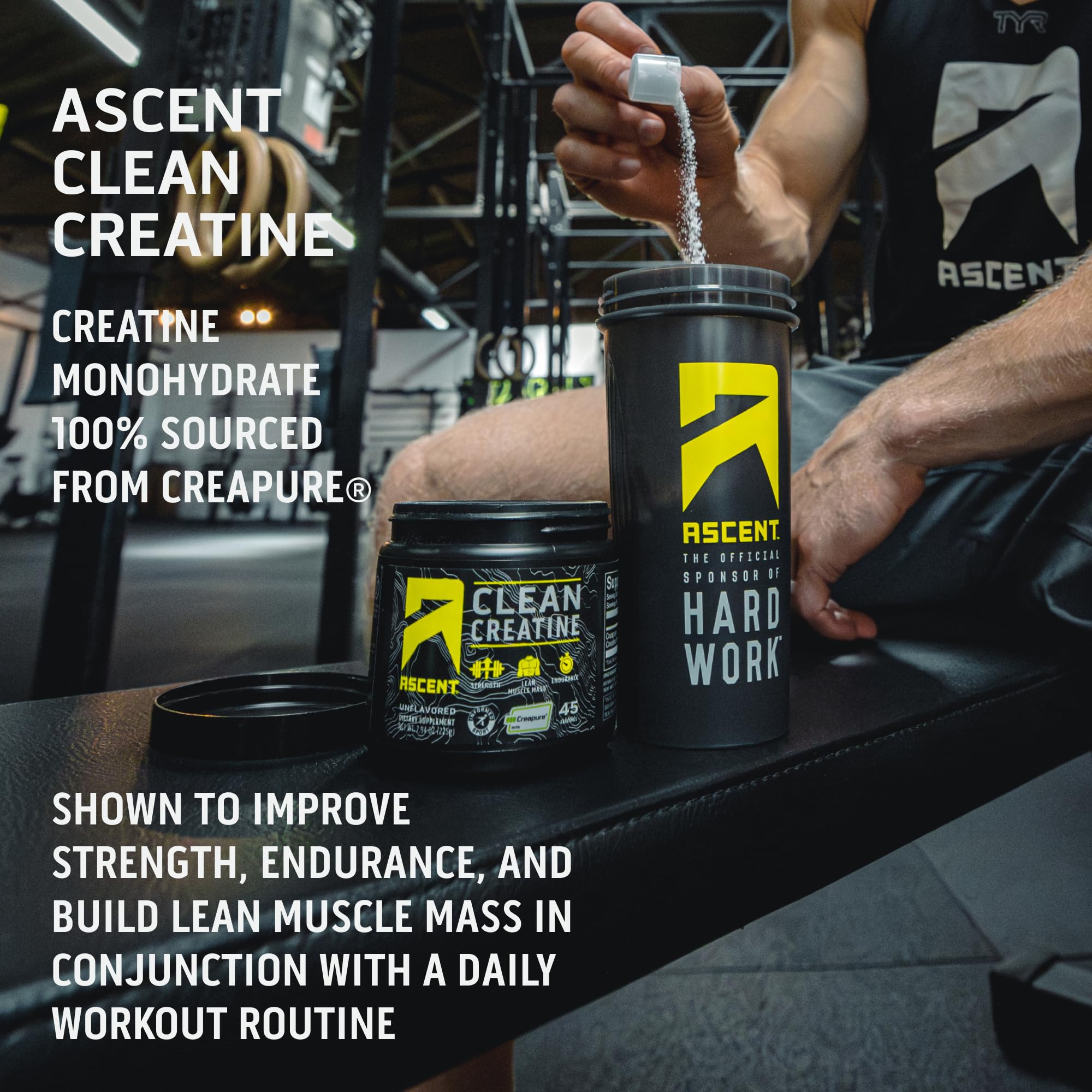Ascent Clean Creatine Monohydrate Powder - 5G Per Serving, Creapure Creatine Supple Ascent