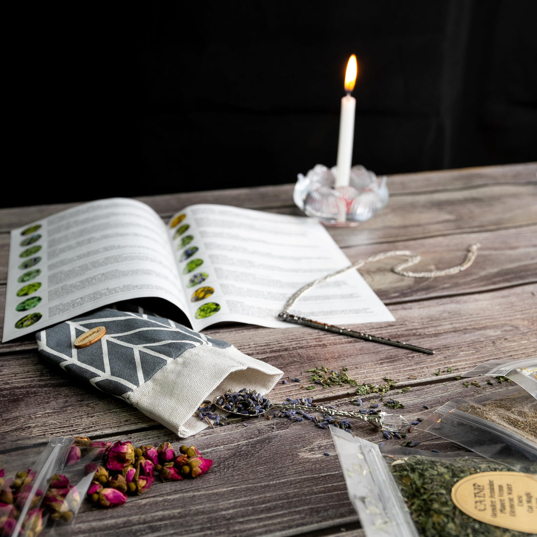 JUSTASHOW 61PCS Witchcraft Supplies for Wiccan Spells, Witchcraft Starter Kit, Spell Candles