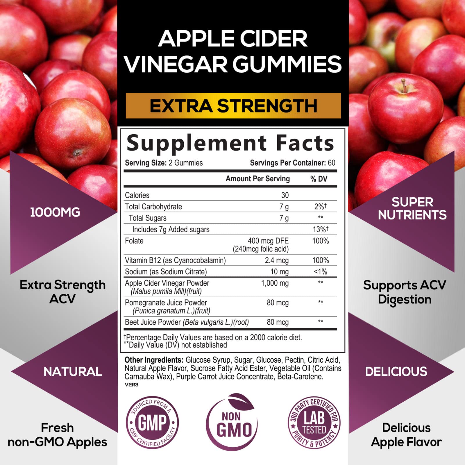 Nature's Nutrition Apple Vinegar Gummy for Weight Loss 1000mg - Vegan Apple Cider Vinegar Nature's Nutrition