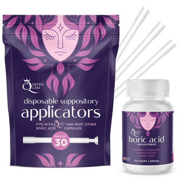 Queen Care - Boric Acid Suppositories & Applicators, Complete Feminine Care, PH Balance for Women