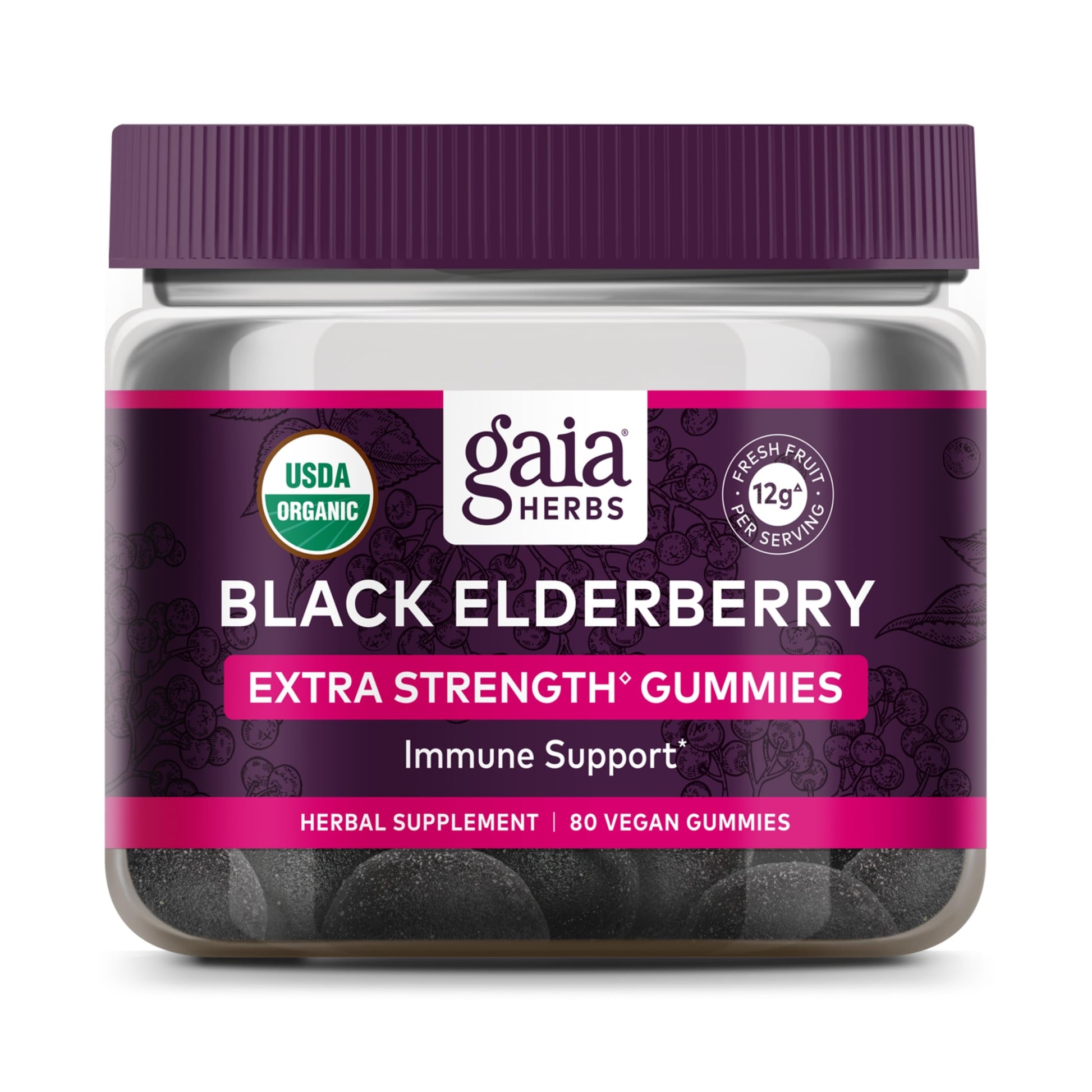 Gaia Herbs Black Elderberry (Sambucus Nigra) Extra Strength Gummies 