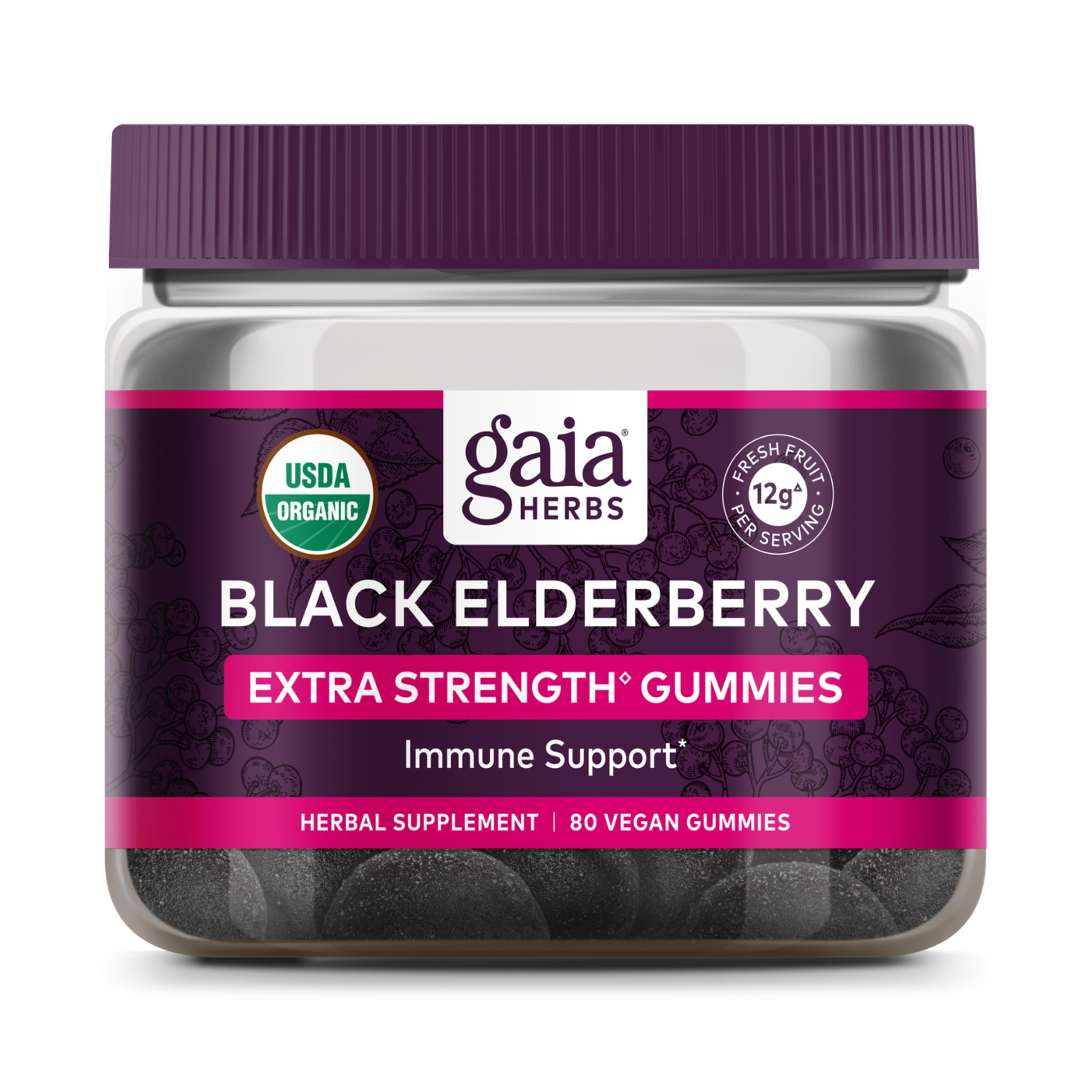 Gaia Herbs Black Elderberry (Sambucus Nigra) Extra Strength Gummies 