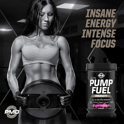 PMD Sports Ultra Pump Fuel Insanity - Pre Workout – Pink Lemonade (30 Servings) Sports Omega Cuts Elite Thermogenic Fat Burner (90 Softgels)