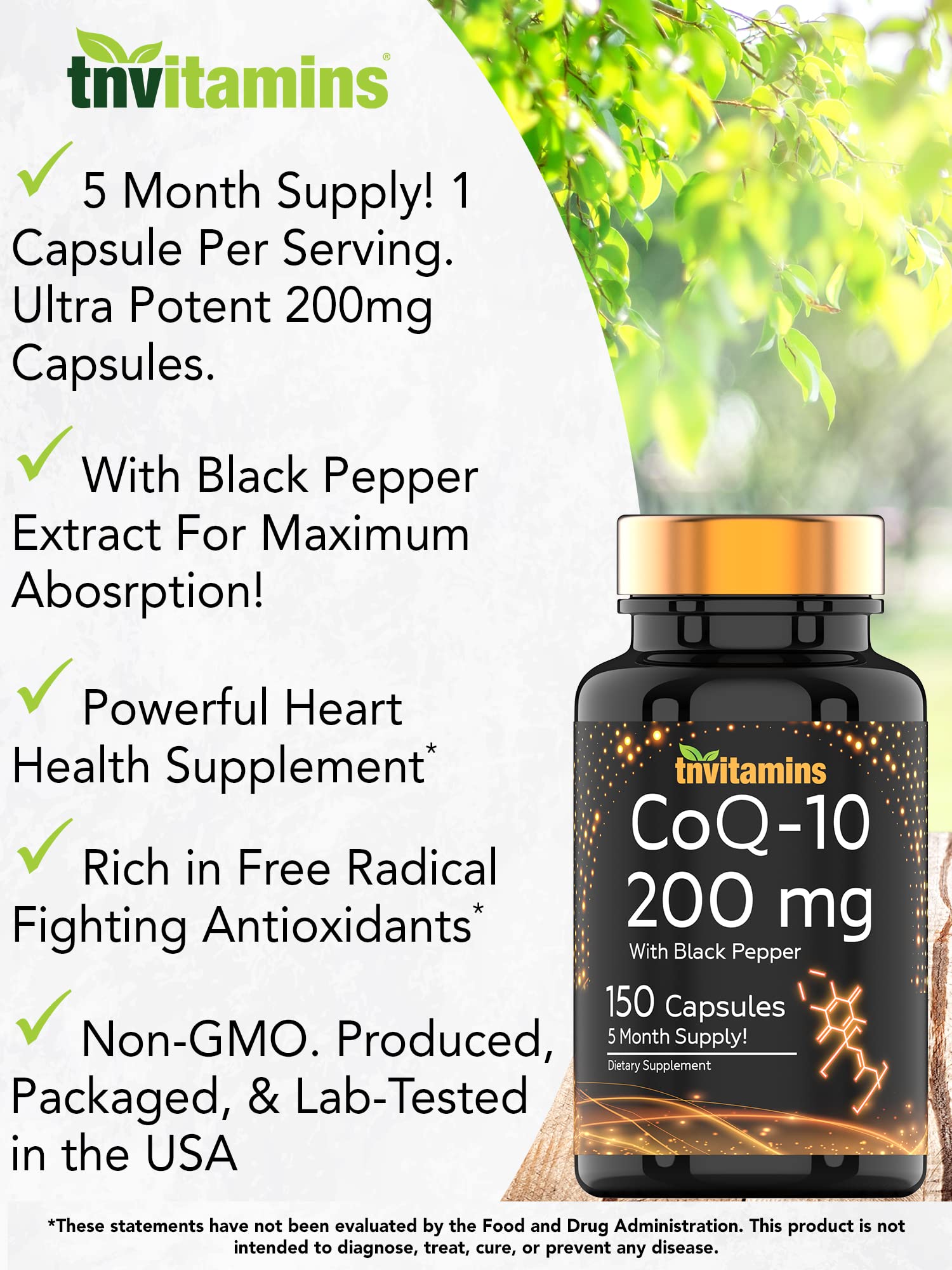 tnvitamins Ultra Potent CoQ-10 200 MG - 150 Capsules with Black Pepper Extract tnvitamins
