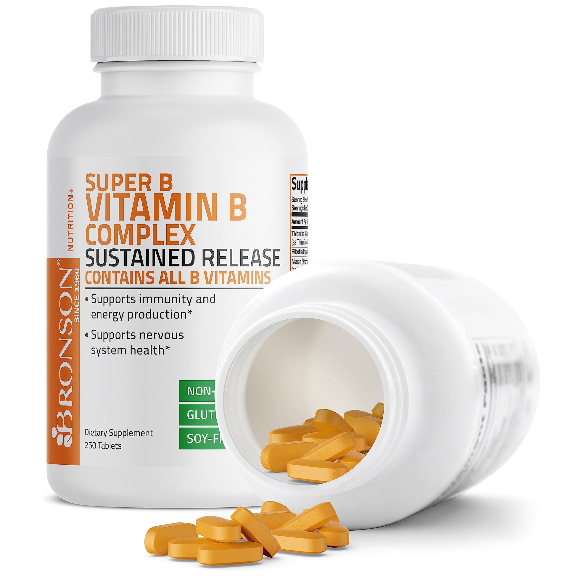 Bronson Super B Vitamin B Complex Sustained Slow Release Vitamin B1, B2, B3, B6, B9 Bronson