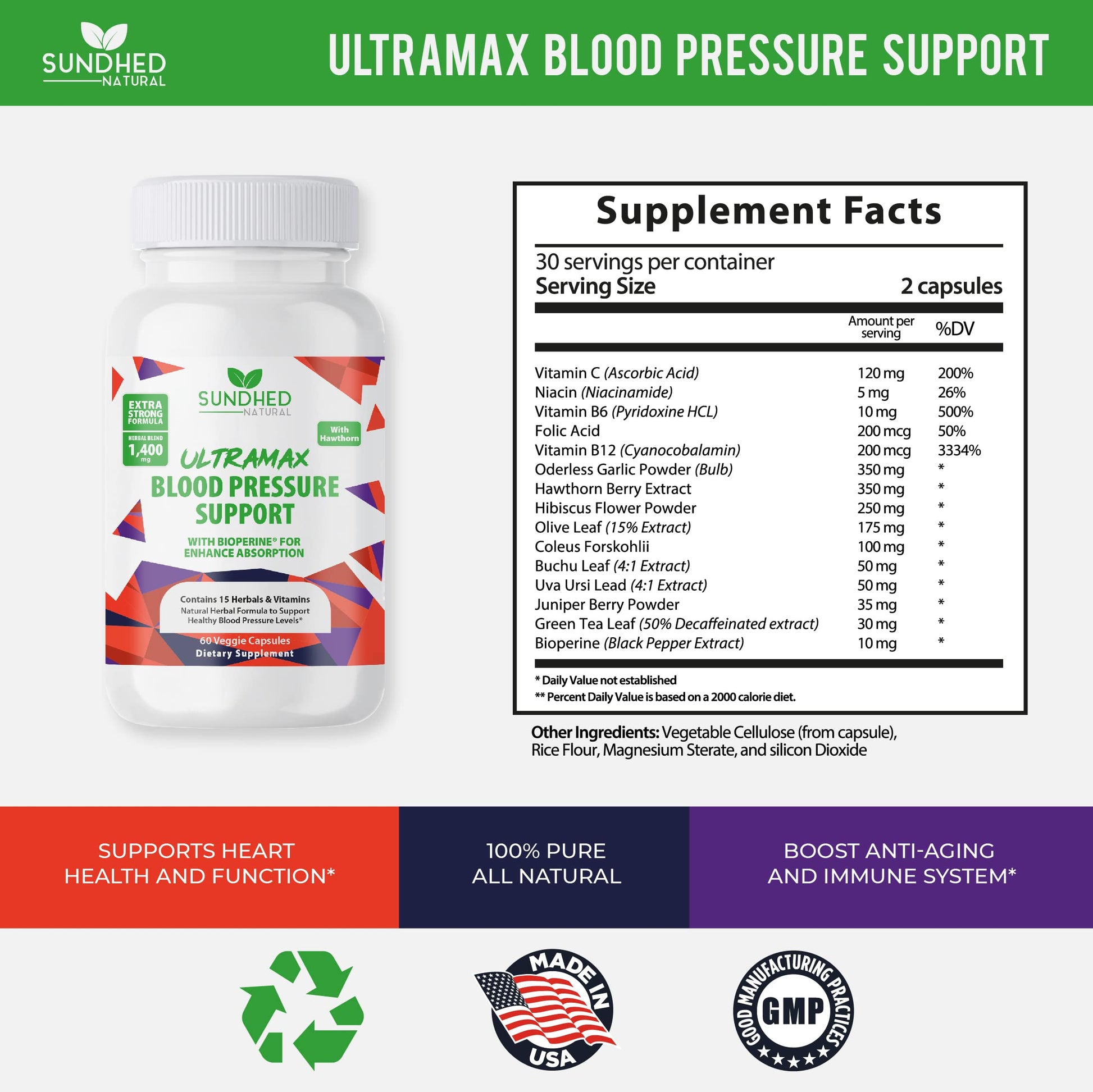 Sundhed Natrual UltraMax Blood Pressure with Bioperine for Enhanced Absorption Sundhed Natural
