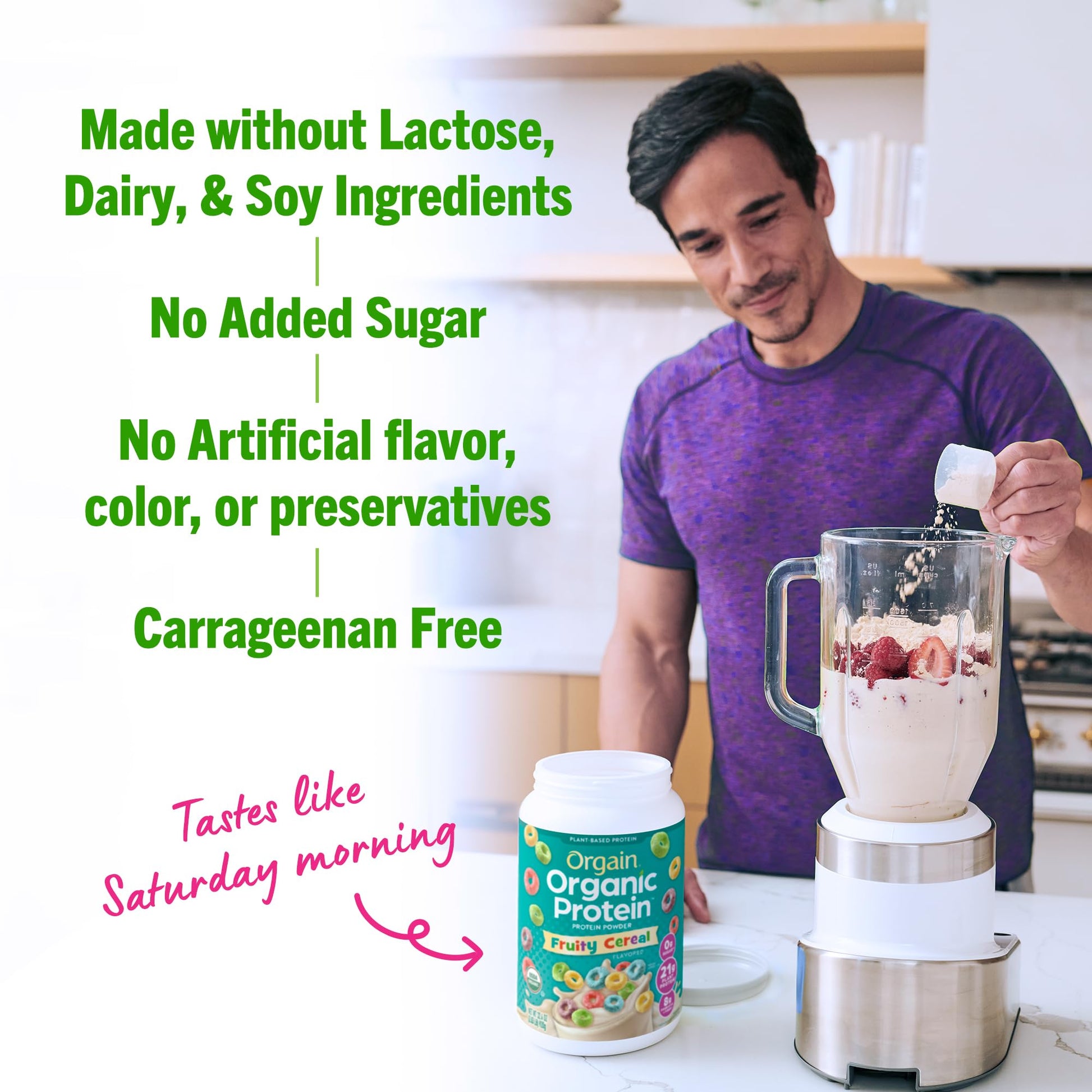 Orgain Organic Vegan Protein Powder, Fruity Cereal - 21g Plant Based Protein, Gluten Free Orgain