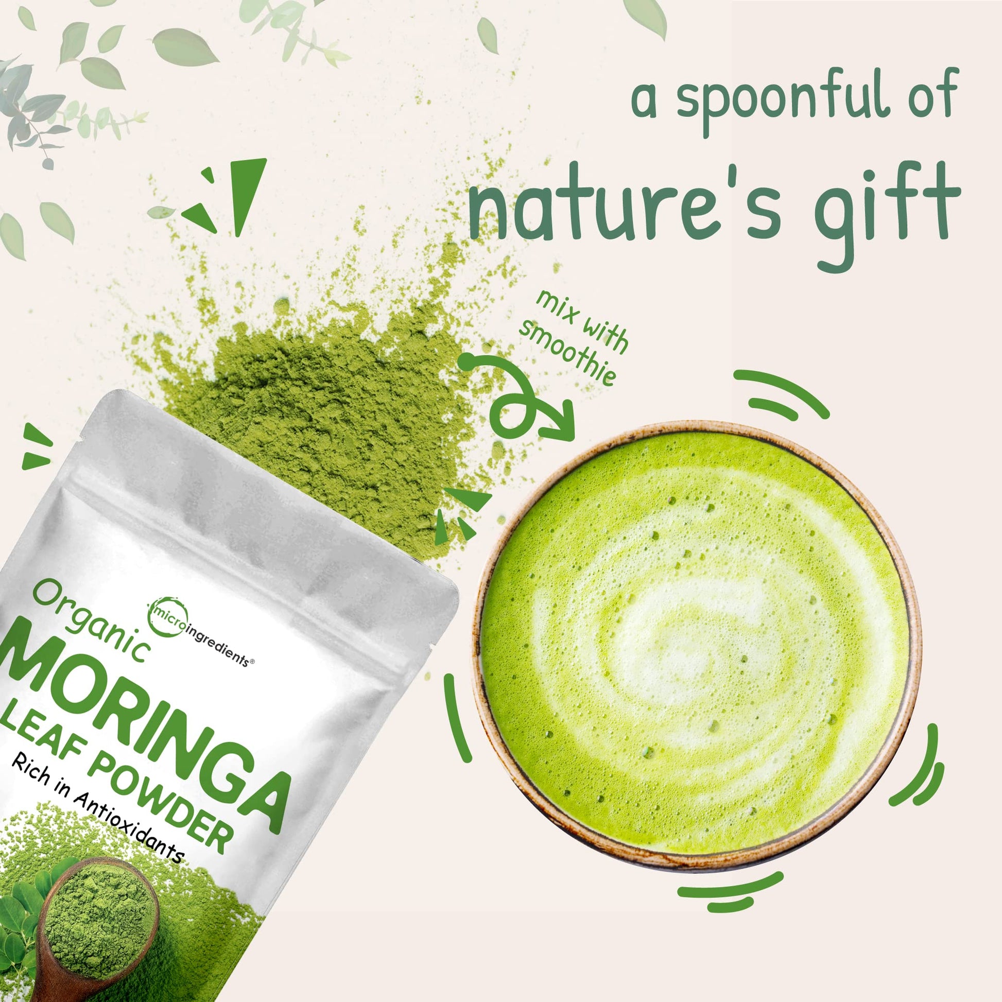 Organic Moringa Oleifera Leaf Powder for Hair, 2 Pounds, Rich in Antioxidants and Immune Micro Ingredients
