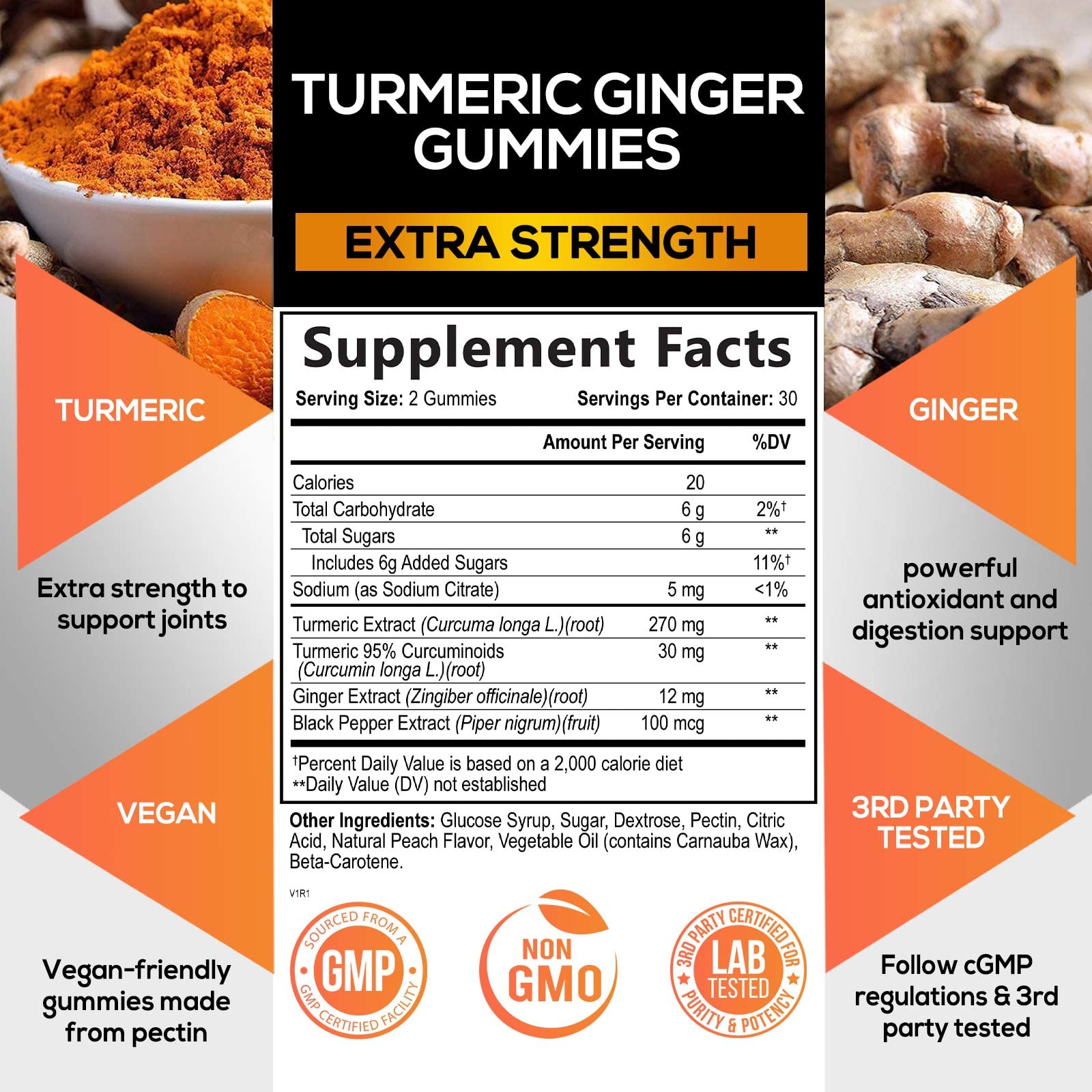 Turmeric Ginger Gummies - Vegan Turmeric Curcumin Gummy with 95% Curcuminoids Nature's Nutrition