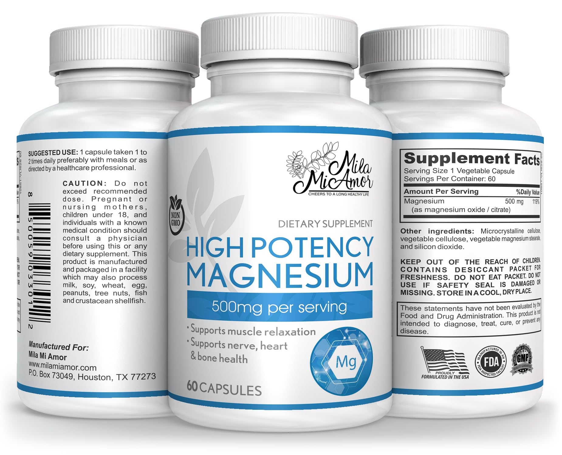 Milamiamor High Potency Magnesium | Whole Body Support | Heart, Nerve and Bone Milamiamor