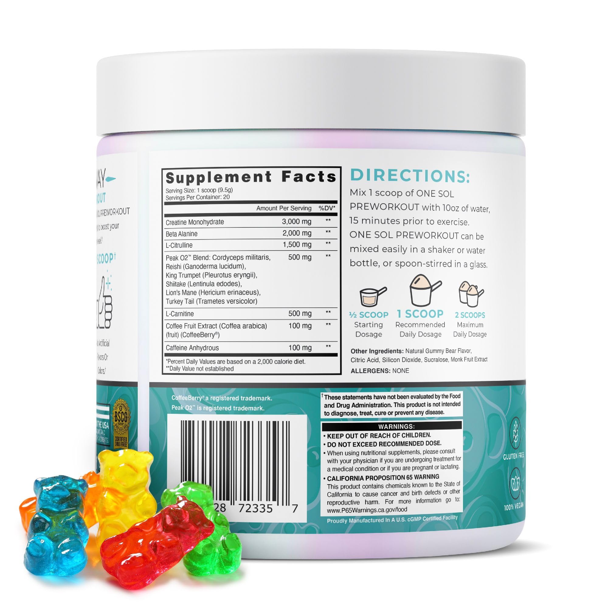 One Sol Pre-Workout for Women, Enhanced Pump & Focus, No Jitters Or Crash, Natural One Sol