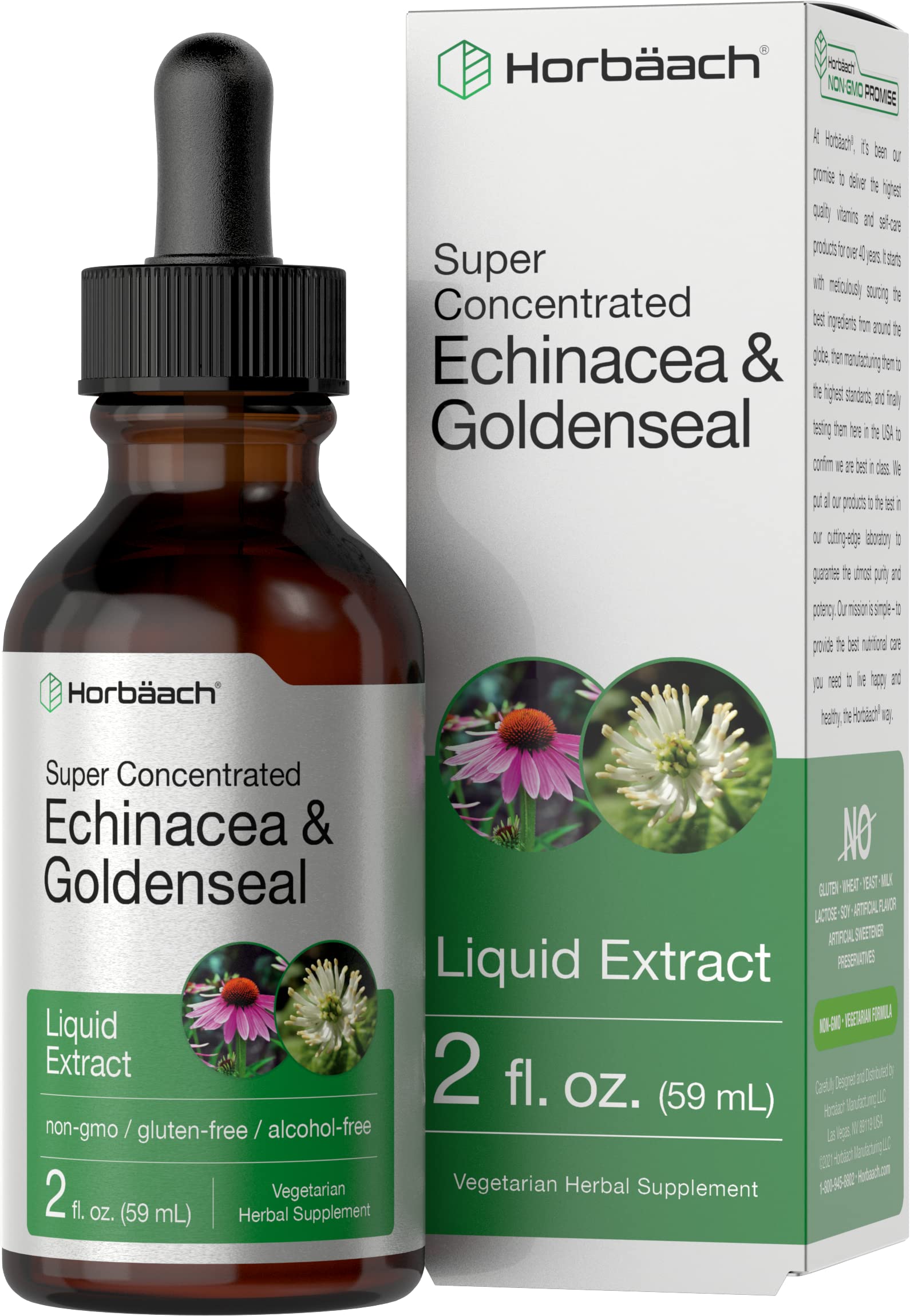 Echinacea Goldenseal Liquid Extract | 2 fl oz | Alcohol Free Tincture Drops | Vegetarian