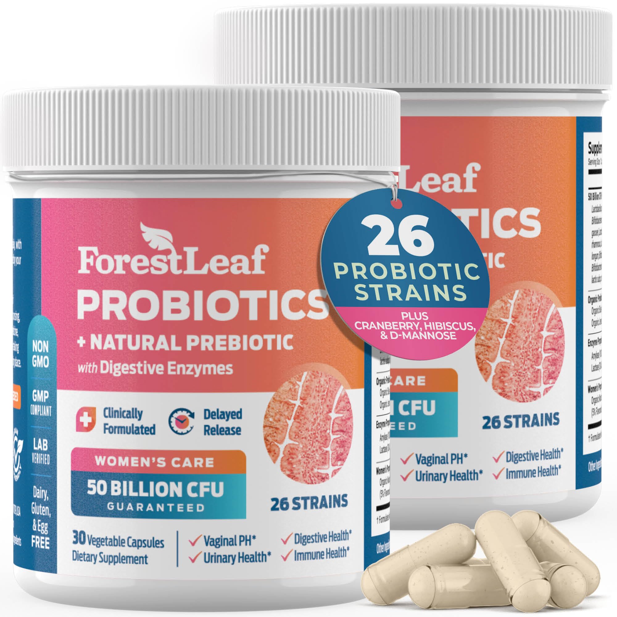 ForestLeaf Womens Probiotic 50 Billion CFU with Organic Prebiotics, Digestive Enzymes ForestLeaf