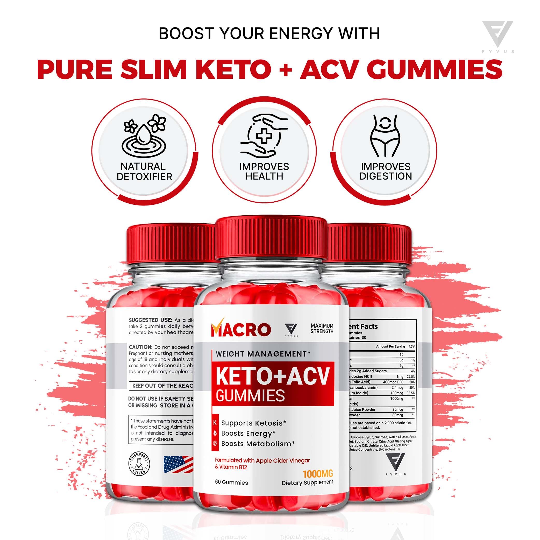 Macro Keto ACV Gummies Advanced Apple Cider Vinegar Vitamin Supplement Fyvus