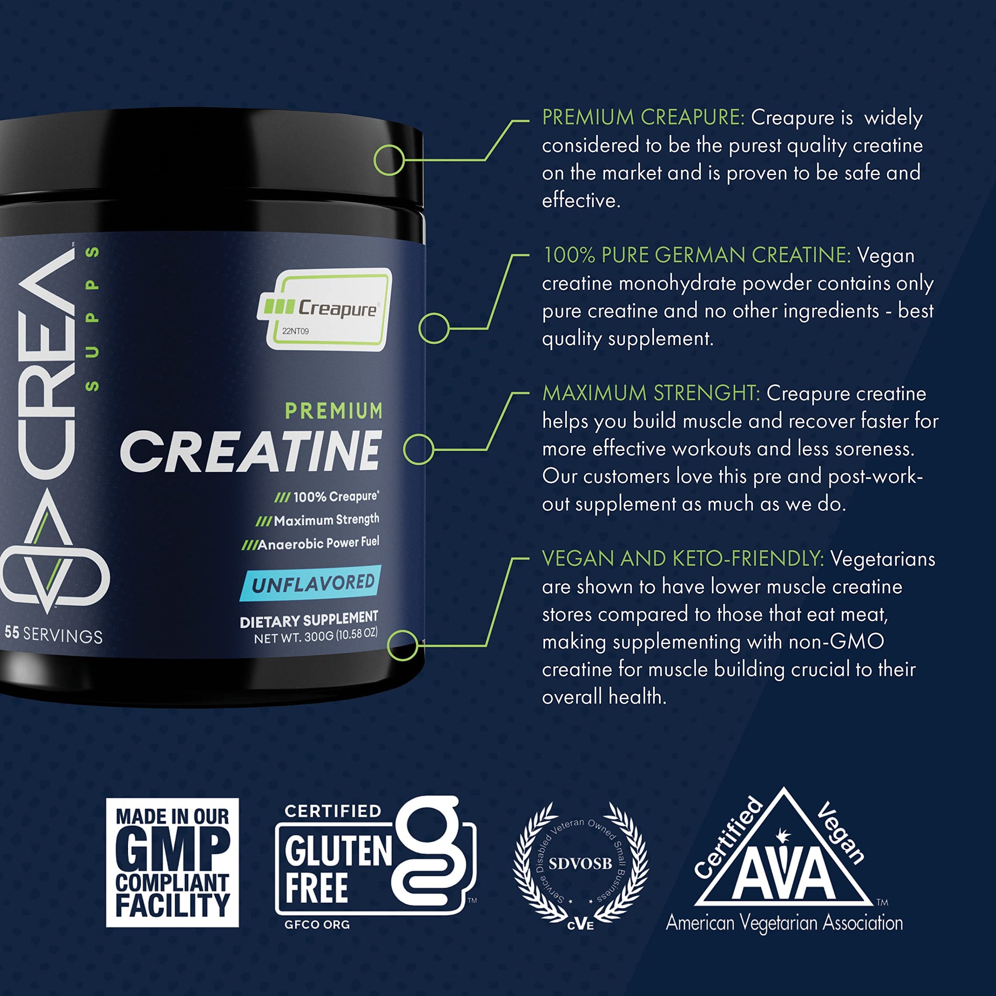 CREA SUPPS Premium Creapure Creatine Monohydrate Powder | Pure, Vegan, Keto CREA SUPPS