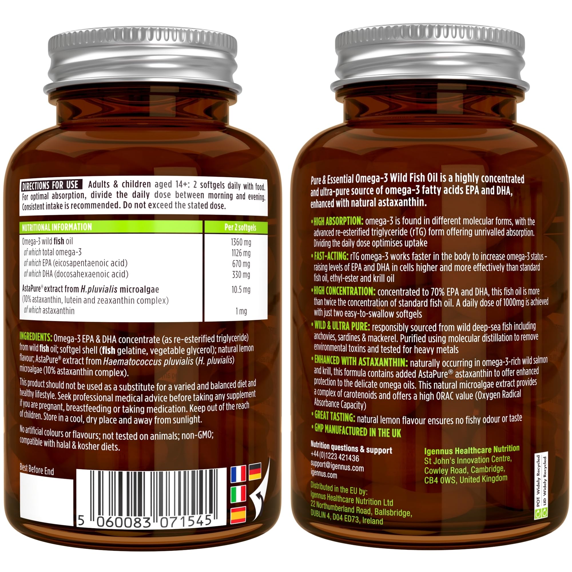 Omega-3 Wild Fish Oil & Astaxanthin, The Most Advanced High Absorption rTG Omega-3 Igennus Healthcare Nutrition