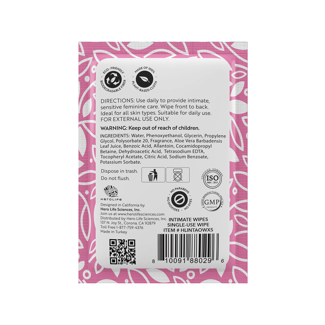 HEROLIFE Personal Wipes for Feminine Care, Single Use To Go, Plant-Based, 1 pack of 40 Single