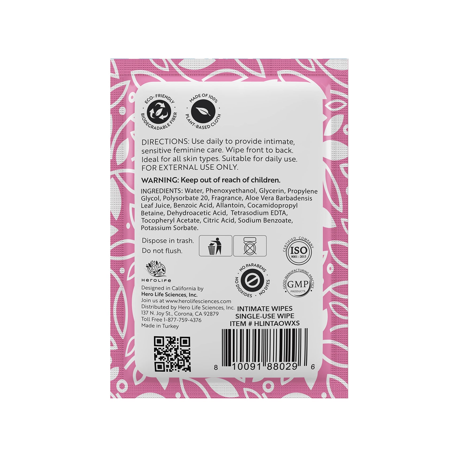 HEROLIFE Personal Wipes for Feminine Care, Single Use To Go, Plant-Based, 1 pack of 40 Single Herolife