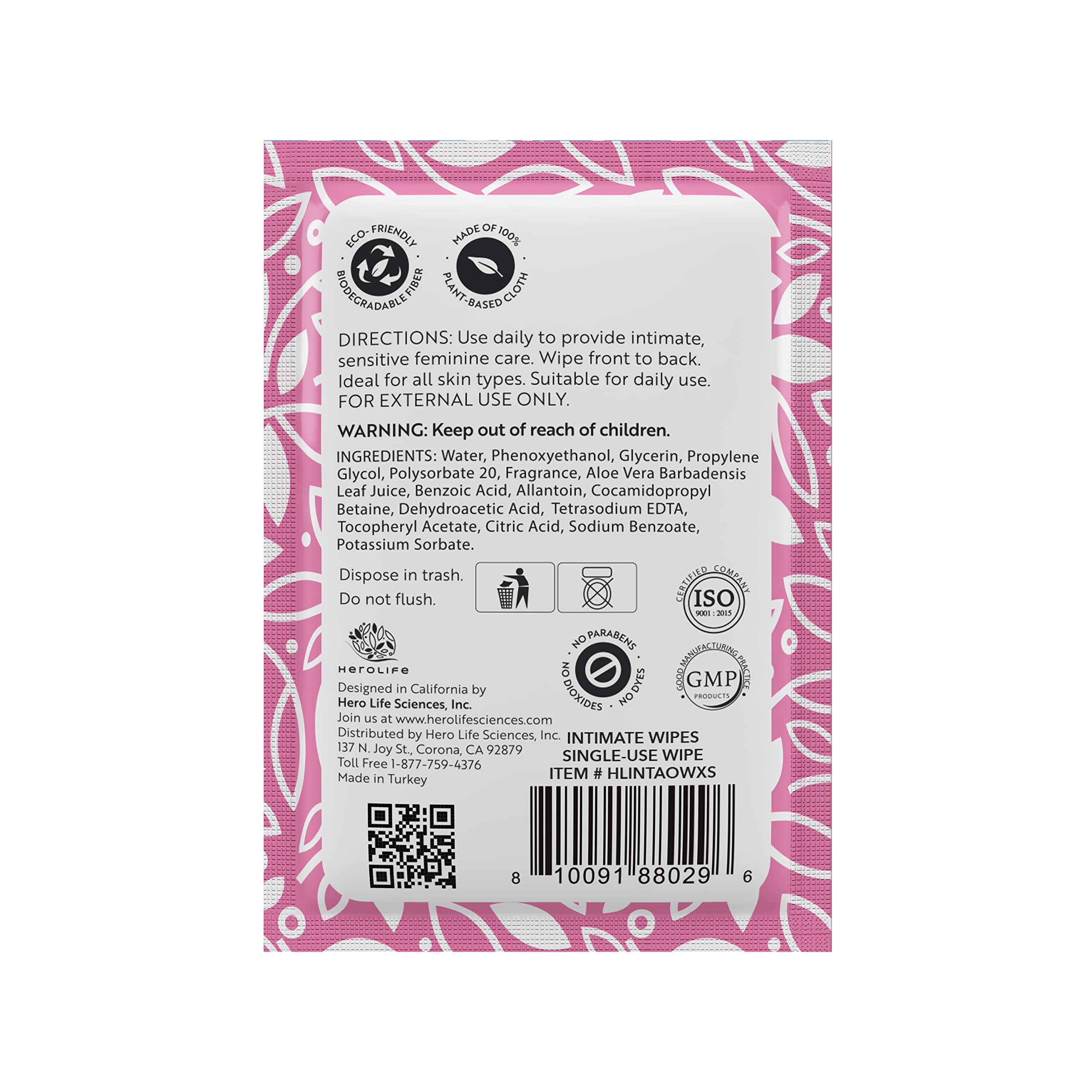 HEROLIFE Personal Wipes for Feminine Care, Single Use To Go, Plant-Based, 1 pack of 40 Single Herolife