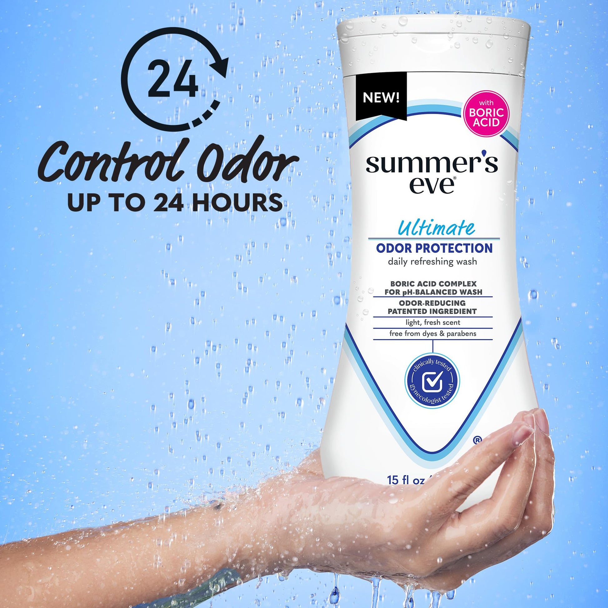 Summer's Eve, Ultimate Odor Control, Feminine Body Wash with Boric Acid, Removes Odor Summer's Eve