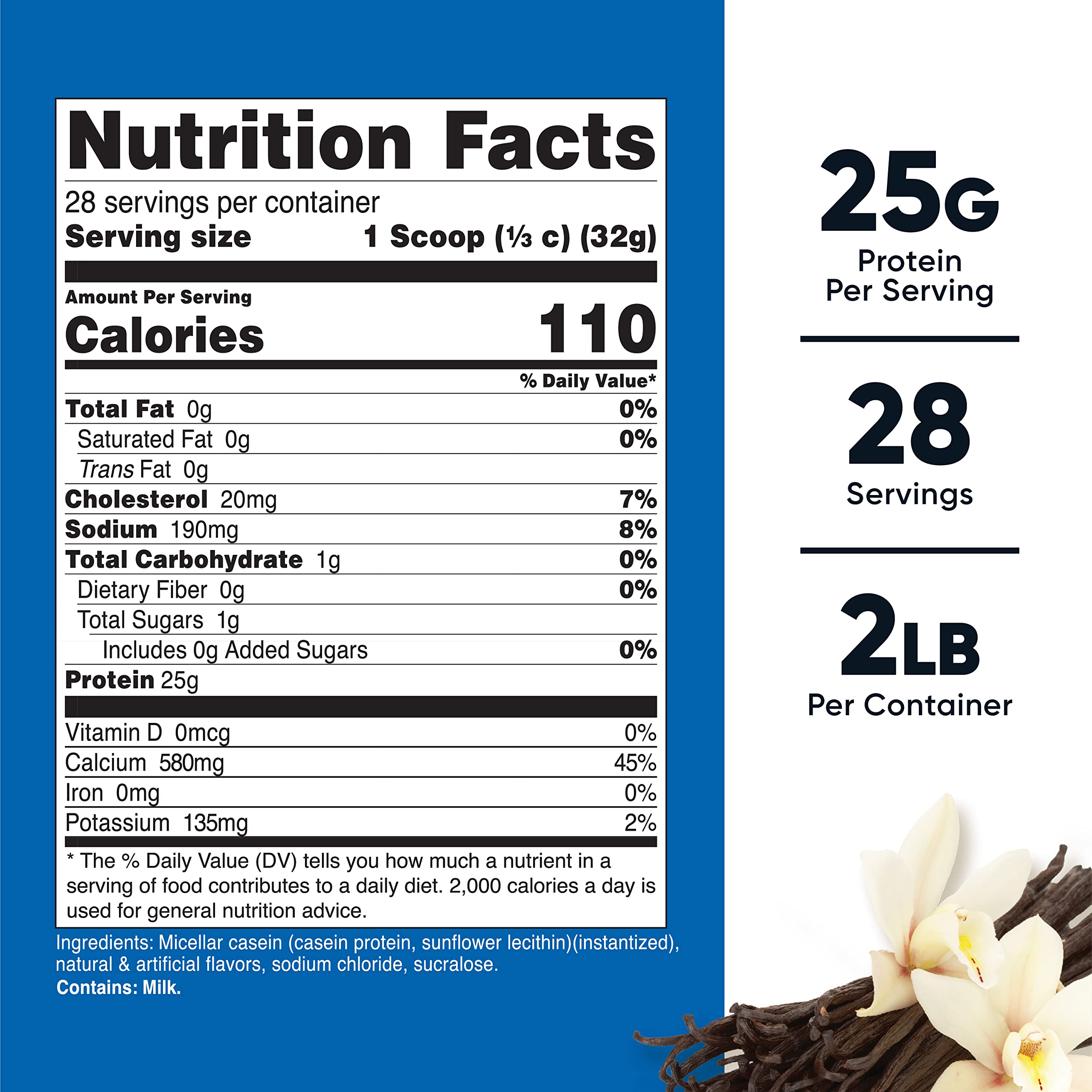 Nutricost Casein Protein Powder 2lb Vanilla - Micellar Casein, Gluten Free, Non-GMO Nutricost