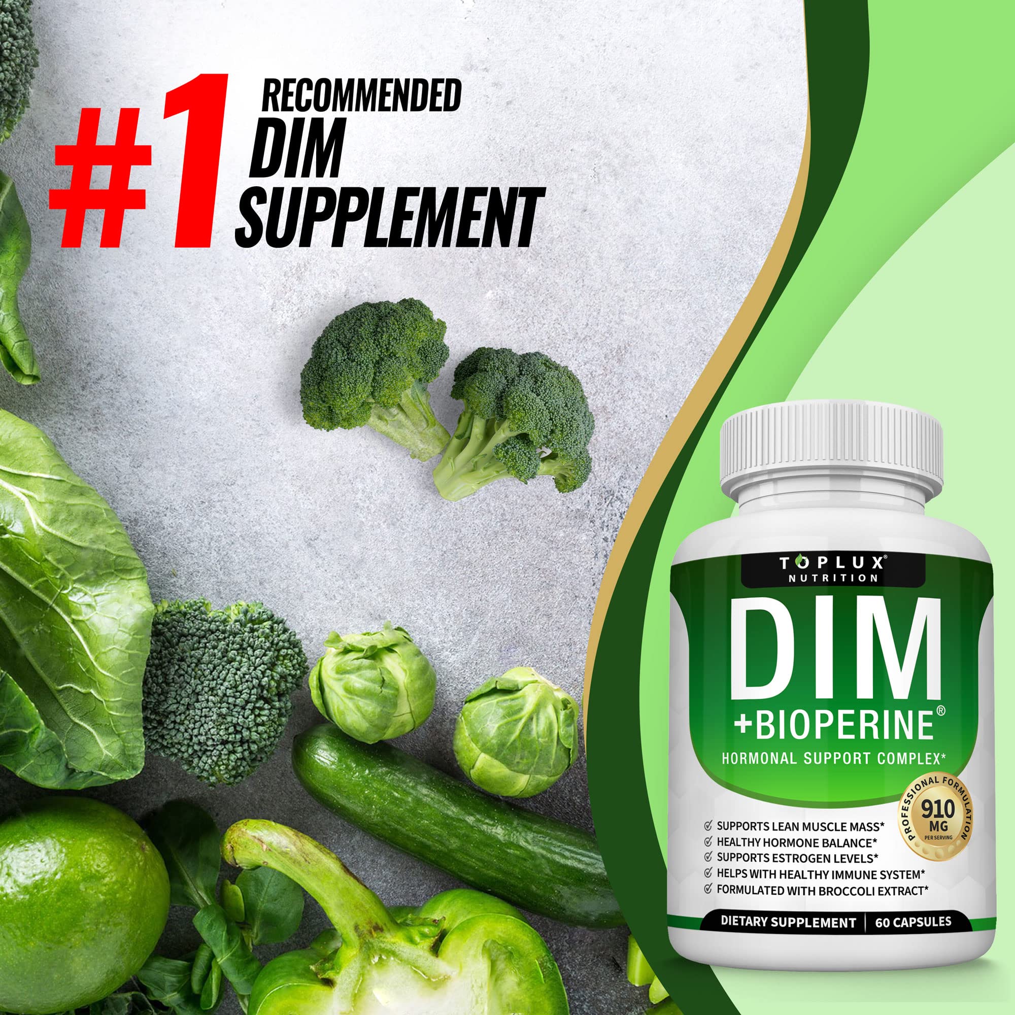 Dim Supplement 910 mg Plus BioPerine Complex - Diindolylmethane to Support Hormone Balance Toplux