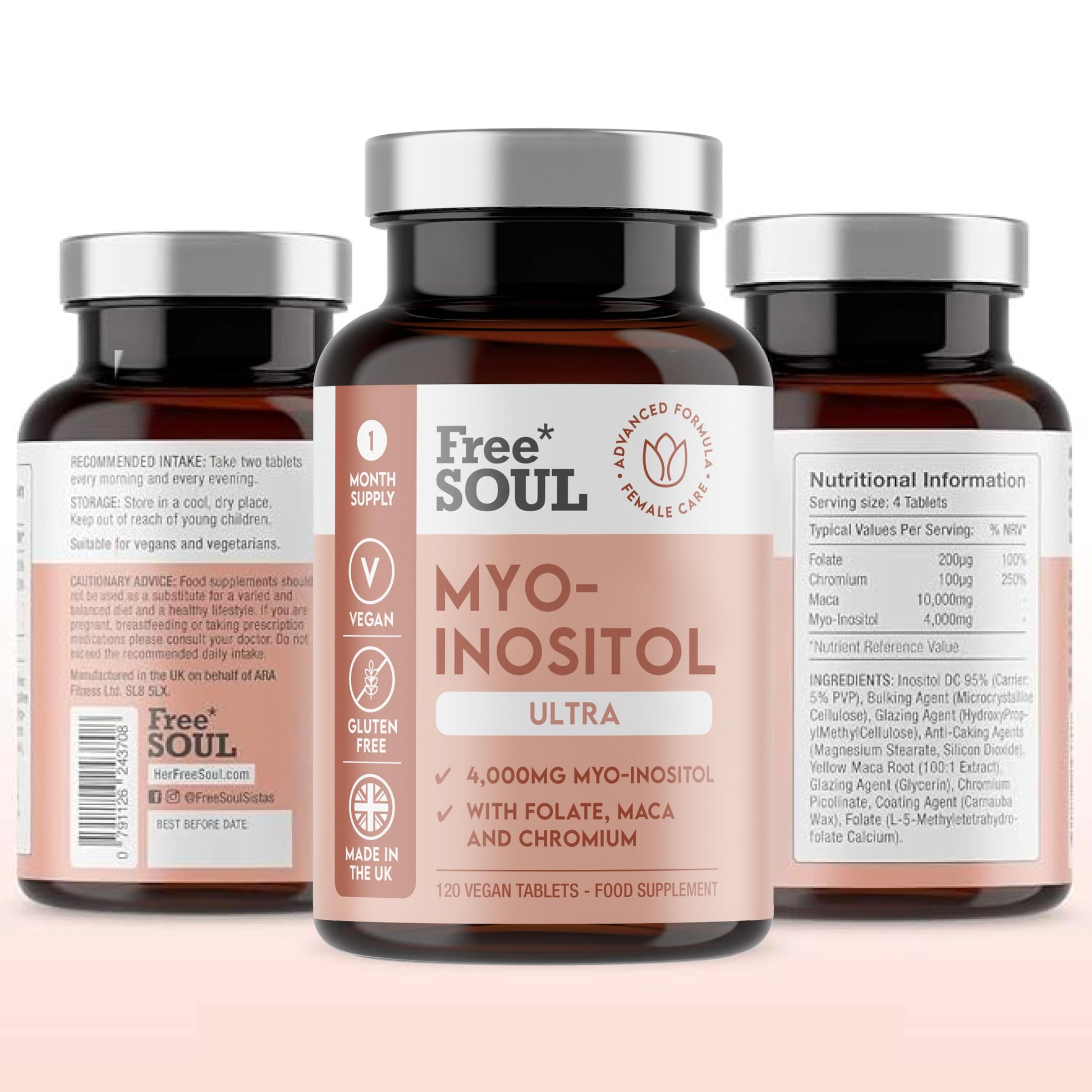 Free Soul Myo-Inositol Ultra Supplement with 4,000mg Myo-Inositol, 200ug Folate, 100ug Free Soul