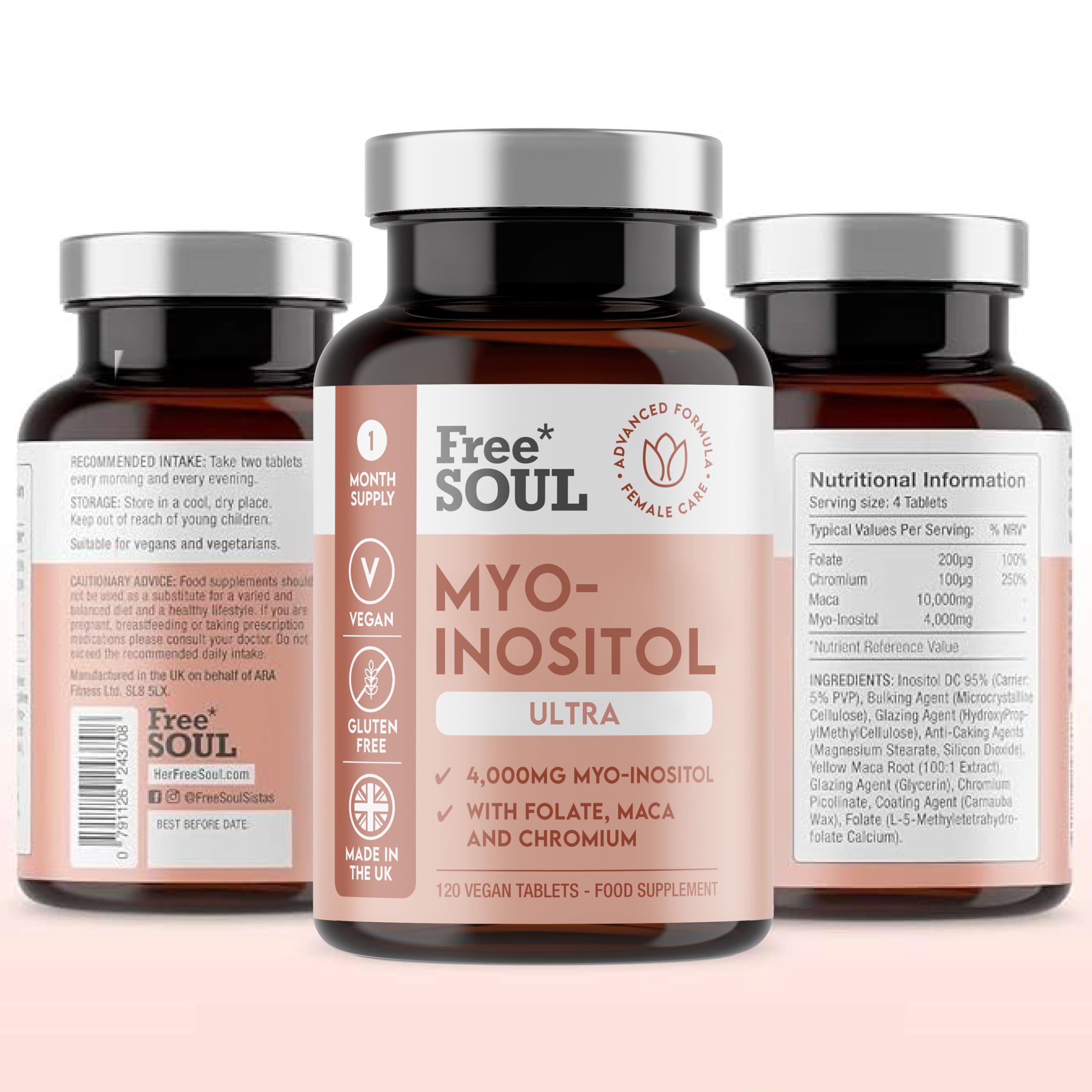 Free Soul Myo-Inositol Ultra Supplement with 4,000mg Myo-Inositol, 200ug Folate, 100ug Free Soul