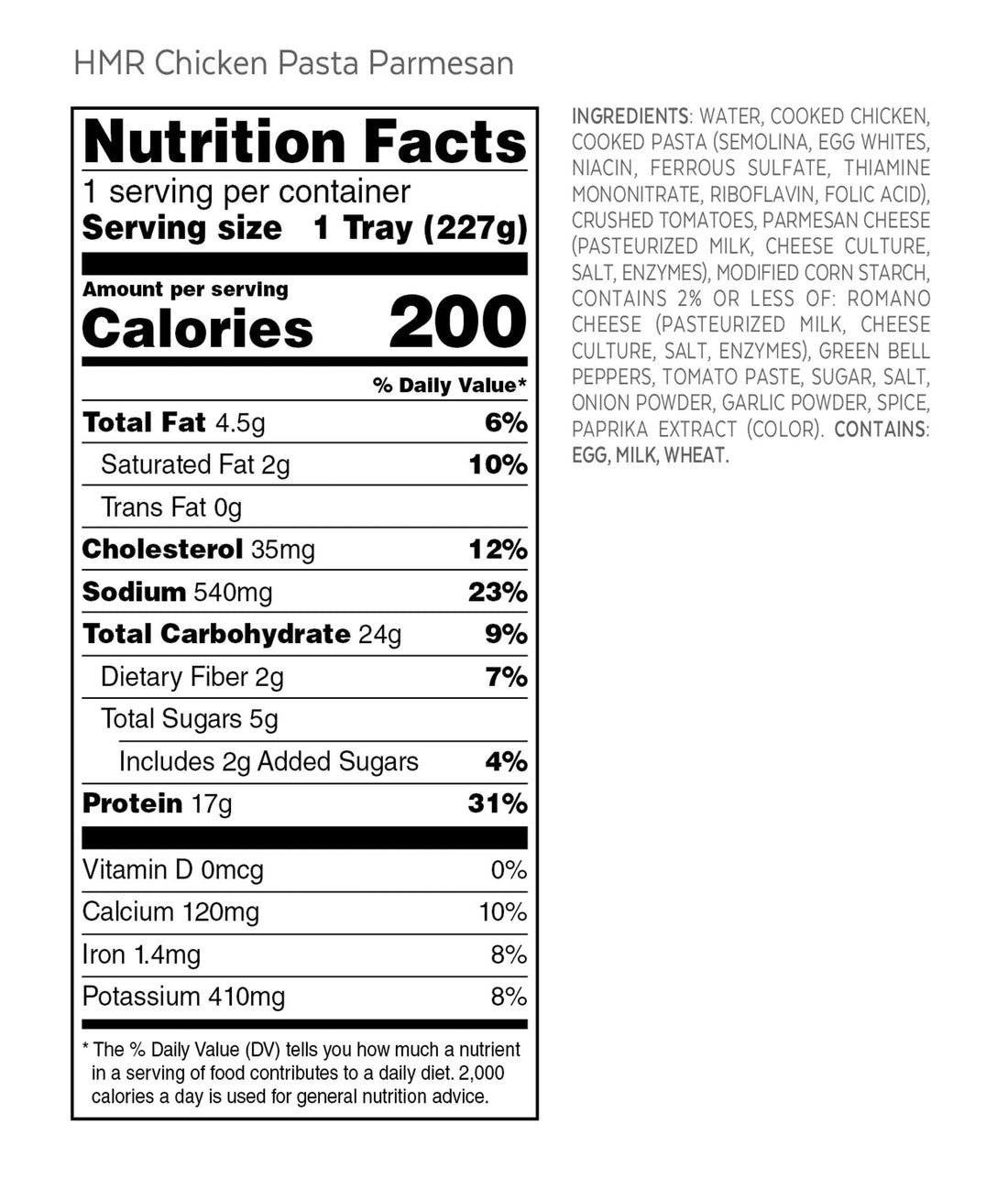 HMR Chicken Pasta Parmesan Entrée | Pre-packaged Lunch or Dinner to Support Weight Loss