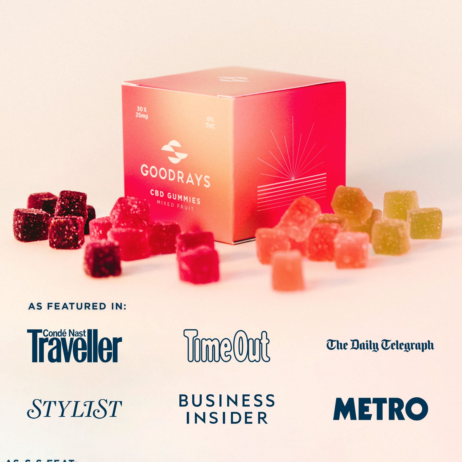 Goodrays - CBD Gummies - High Strength 30 x 25mg Mixed Fruits CBD Edibles Goodrays