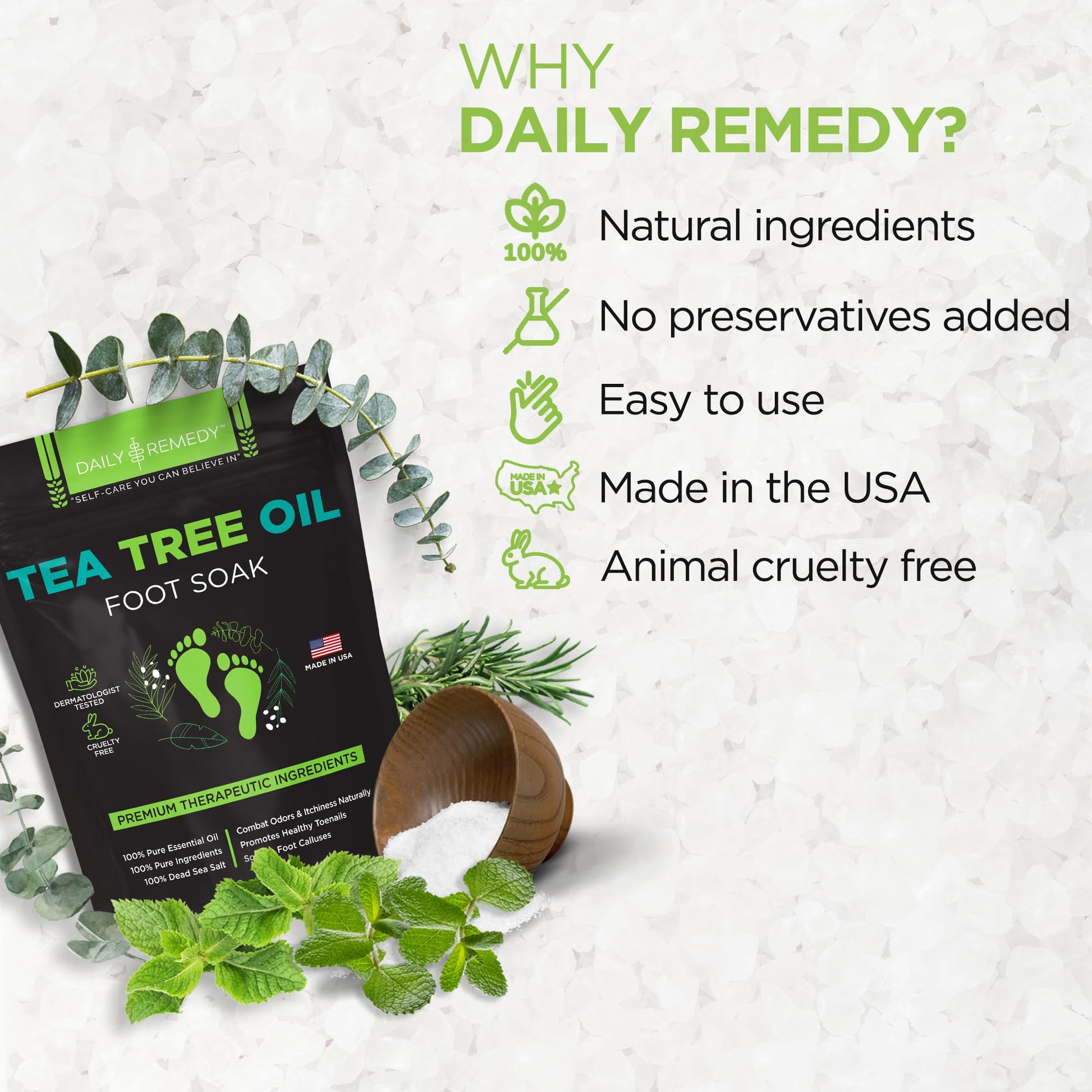 Tea Tree Oil Foot Soak with Epsom Salt - Made in USA - for Toenail Athletes Foot DAILY REMEDY