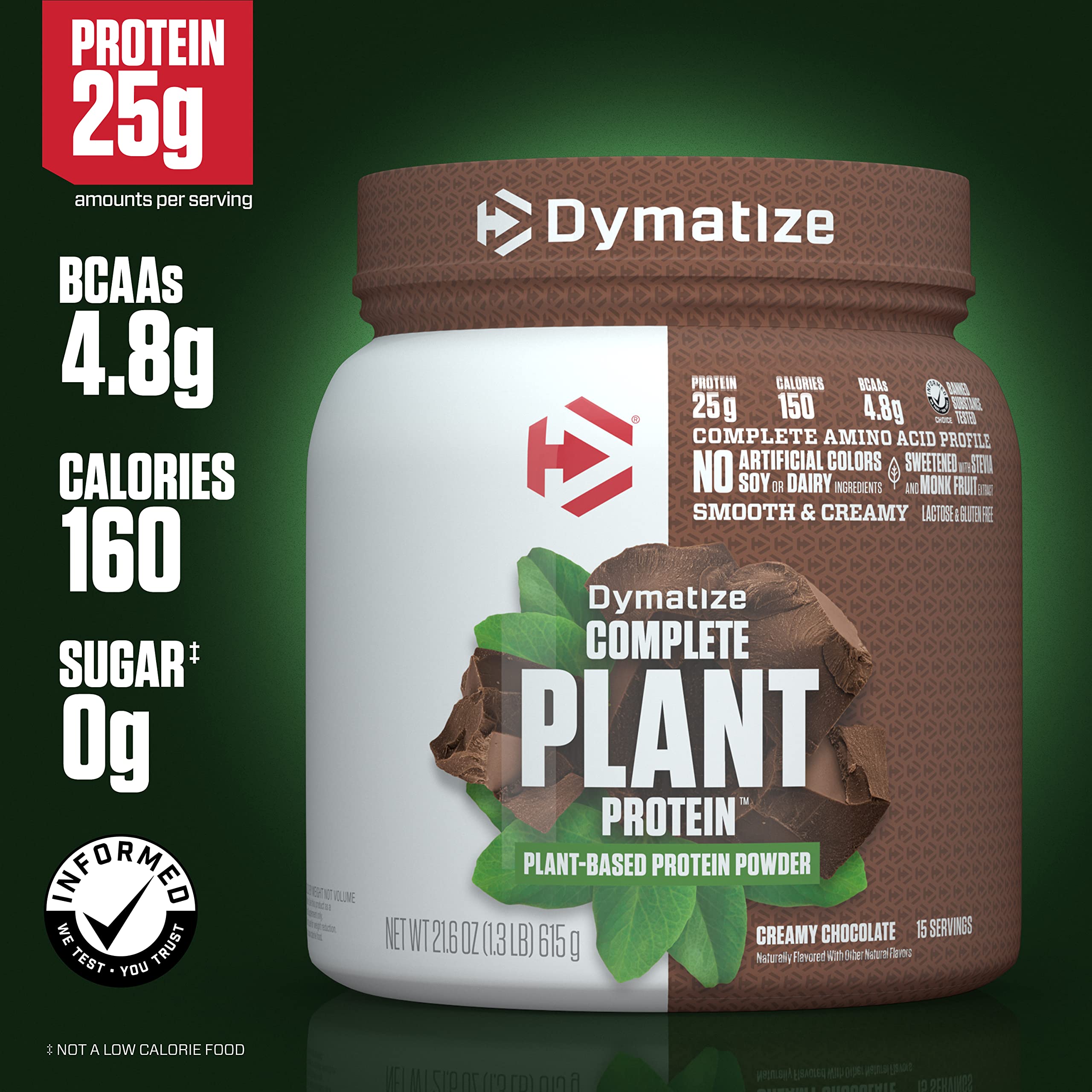 Dymatize Vegan Plant Protein, Creamy Chocolate, 25g Protein, 4.8g BCAAs, Complete Dymatize