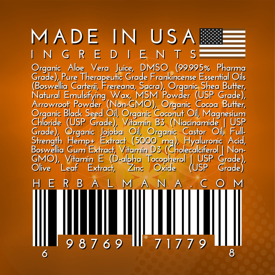 Herbal Mana Royal Warrior with 5000mg Hemp Lotion - 99.9% Pure DMSO Cream