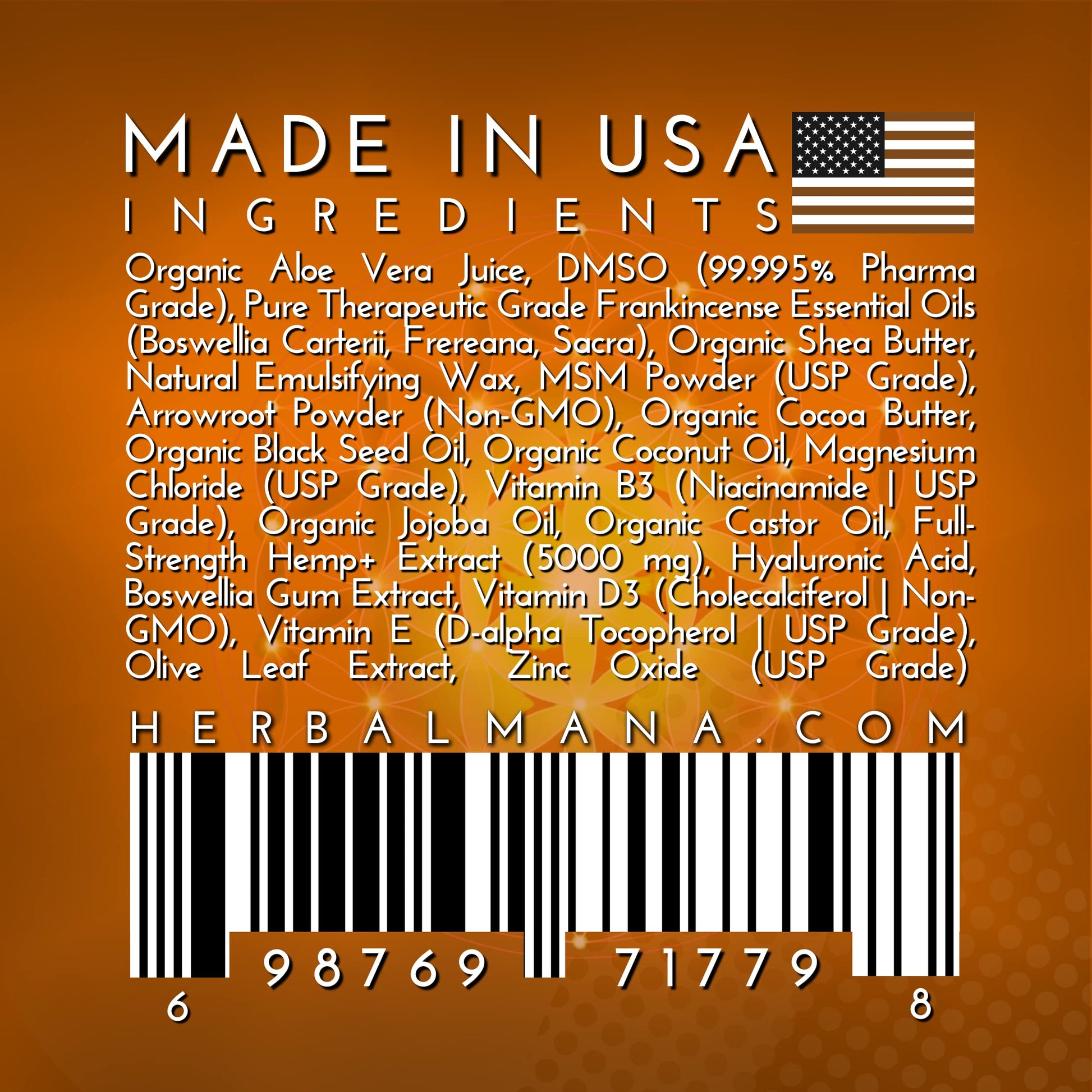 Herbal Mana Royal Warrior with 5000mg Hemp Lotion - 99.9% Pure DMSO Cream Herbal Mana