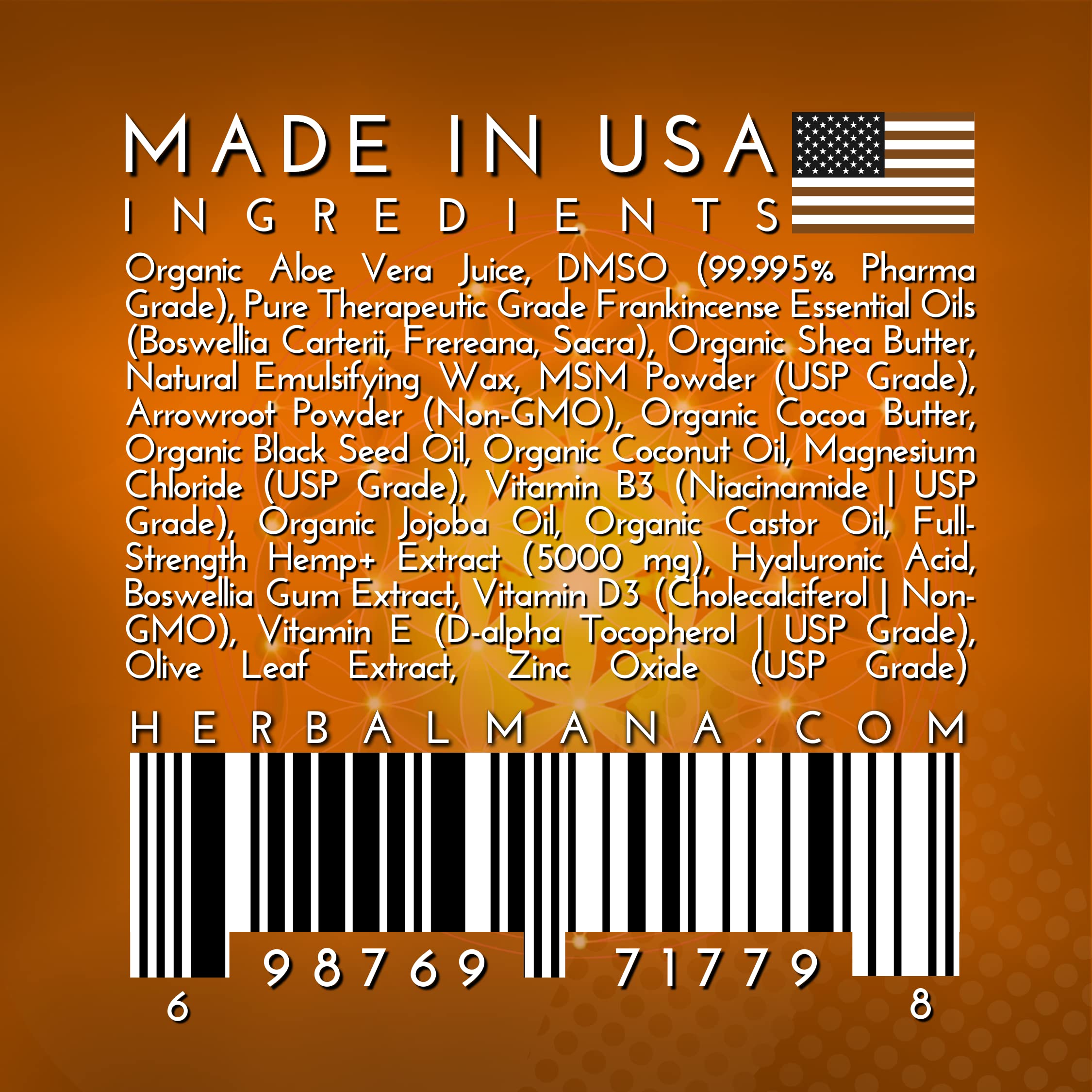 Herbal Mana Royal Warrior with 5000mg Hemp Lotion - 99.9% Pure DMSO Cream Herbal Mana