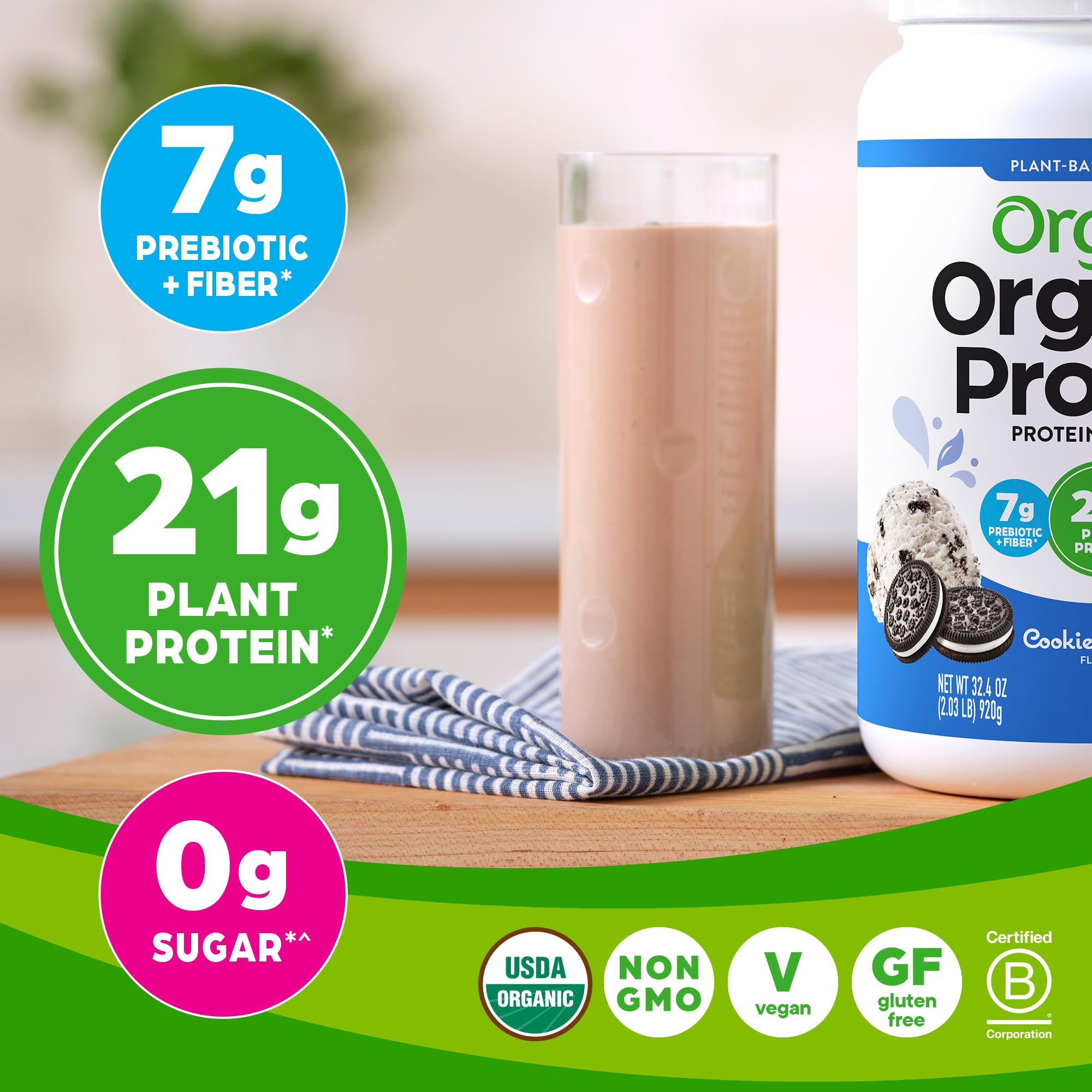 Orgain Organic Vegan Protein Powder, Cookies and Cream - 21g Plant Based Protein Orgain