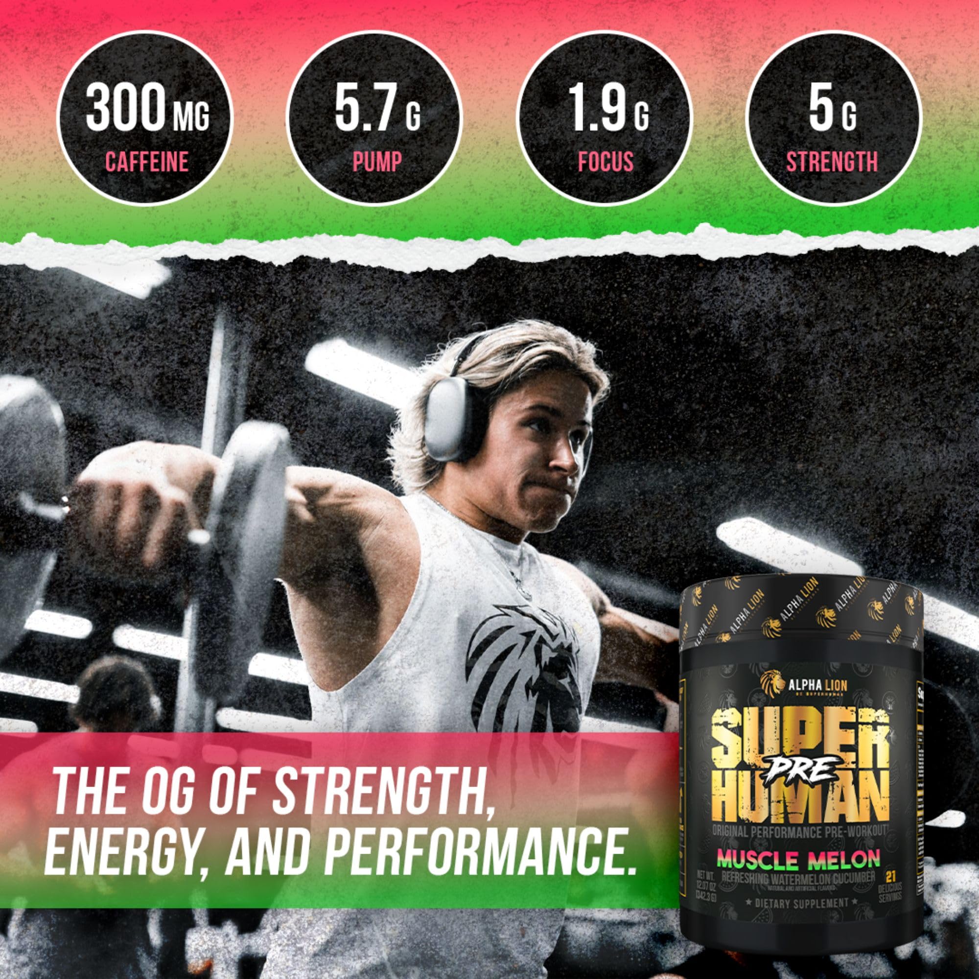 ALPHA LION Superhuman Pre Workout Powder, Beta Alanine, L-Taurine & Tri-Source ALPHA LION