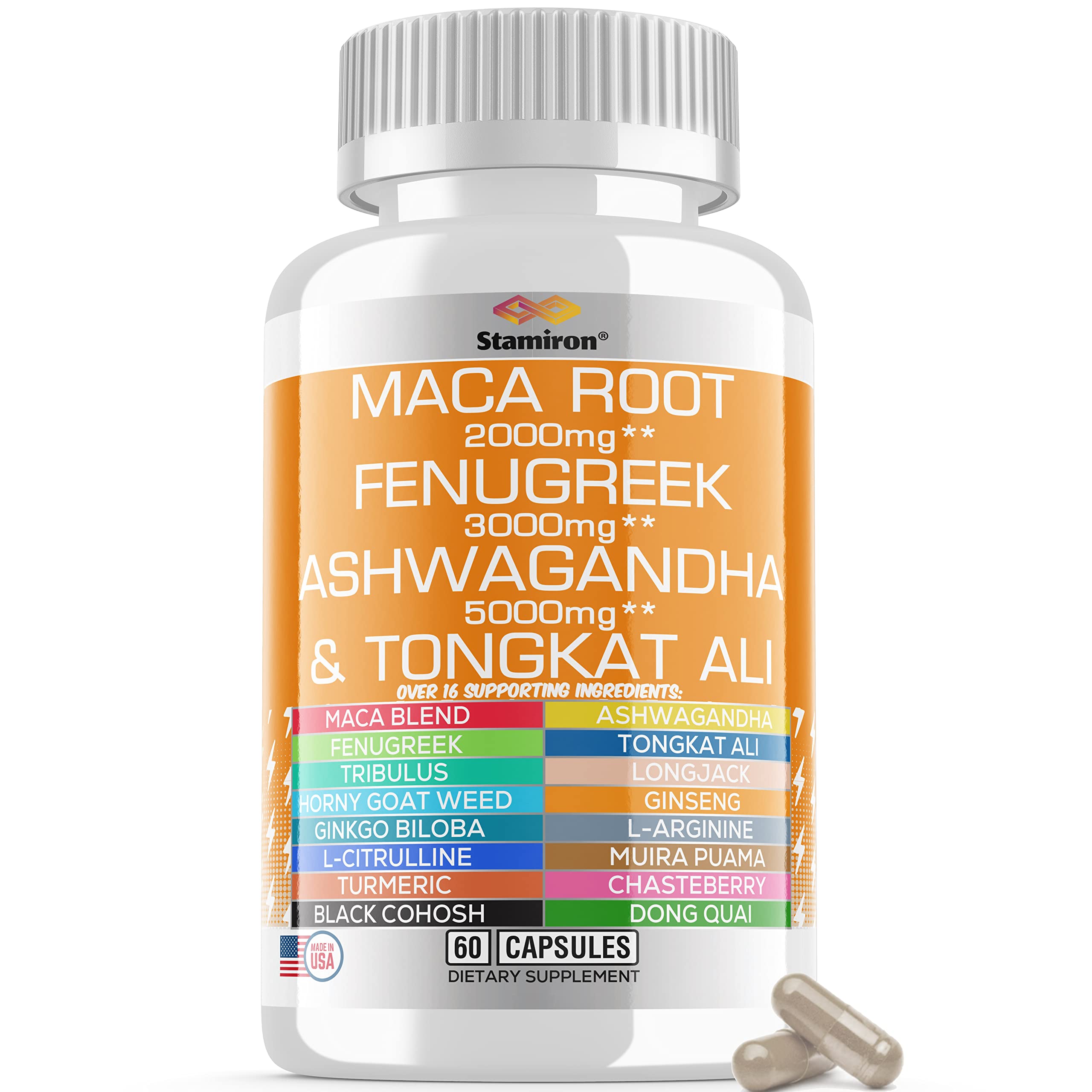 Stamiron Maca Root 2000mg Fenugreek 3000mg Ashwagandha 5000mg Supplement Stamiron