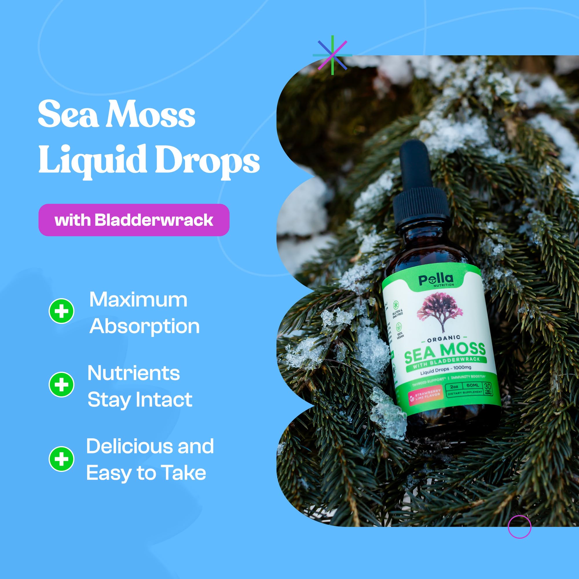 Organic Sea Moss Drops - 1000mg Irish Sea Moss - 4X Stronger than Sea Moss Gel Pella Nutrition