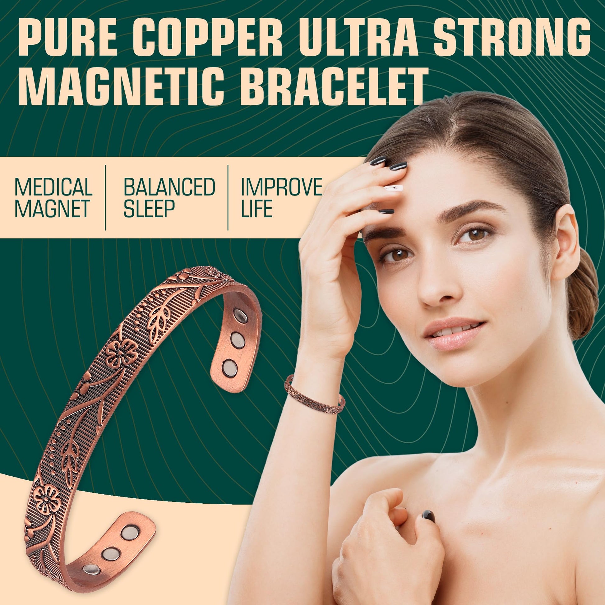 FASCIO Copper Bracelets and Copper Ring for Women Men,Adjustable Magnetic Lymphatic FASCIO