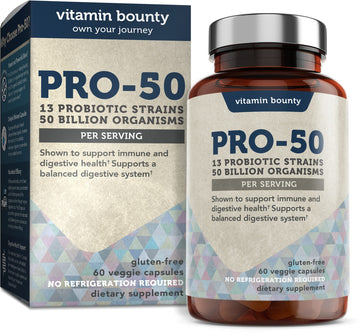 Vitamin Bounty Pro-50 Probiotics - 13 Probiotic Strains, Gut Health, Digestive Health