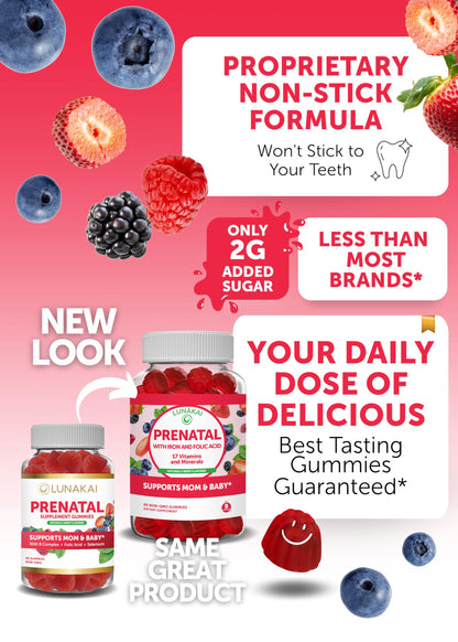 Prenatal Vitamins and Vitamin D3 Gummies Bundle - with Iron and Folic Acid, Chewable Multivitamin